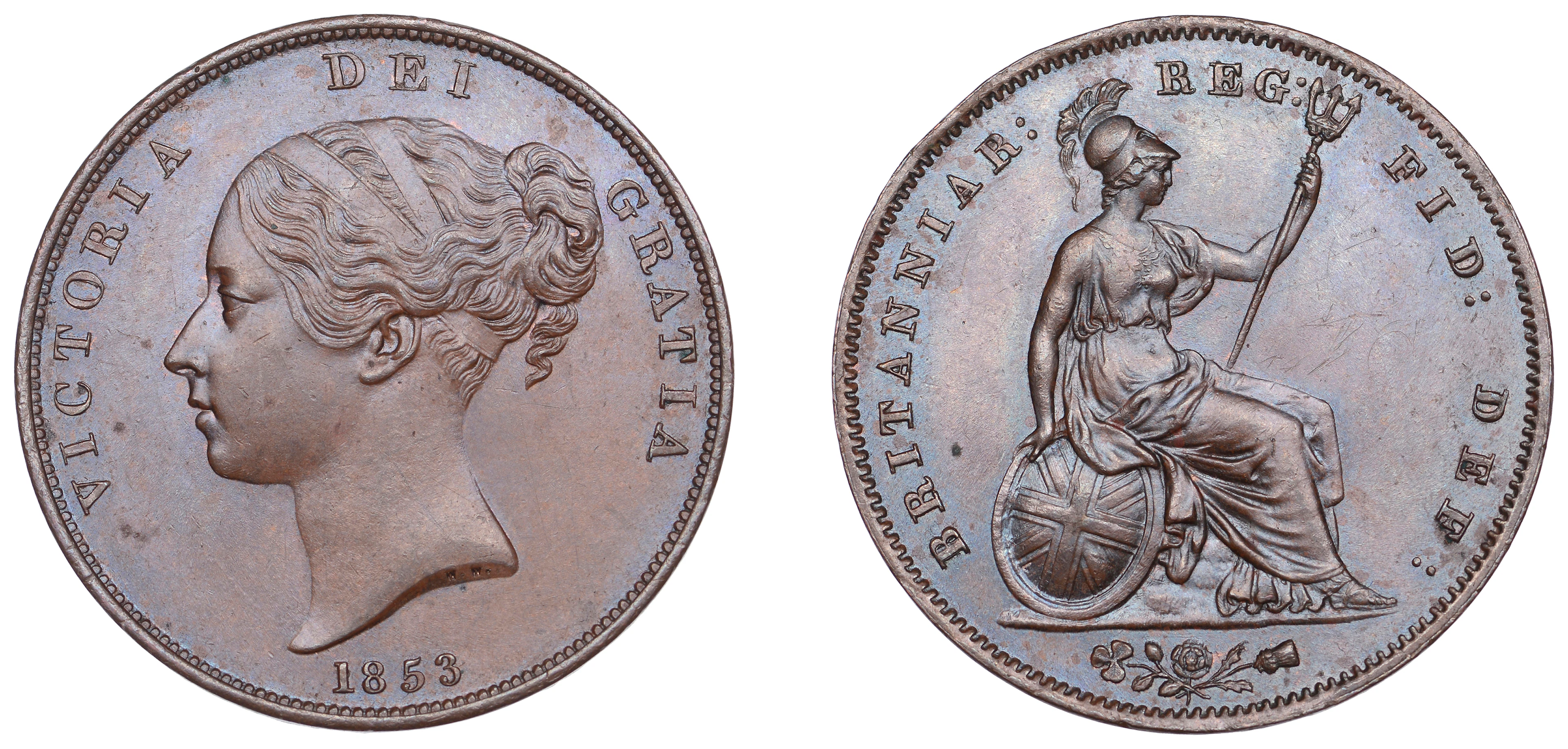 Victoria (1837-1901), Penny, 1853, ornamental trident, date style