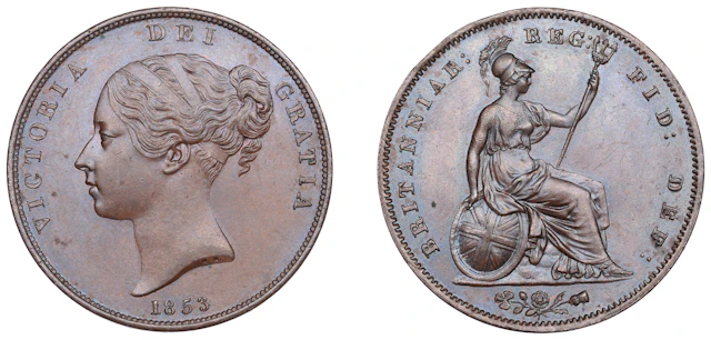 Victoria (1837-1901), Penny, 1853, ornamental trident, date style