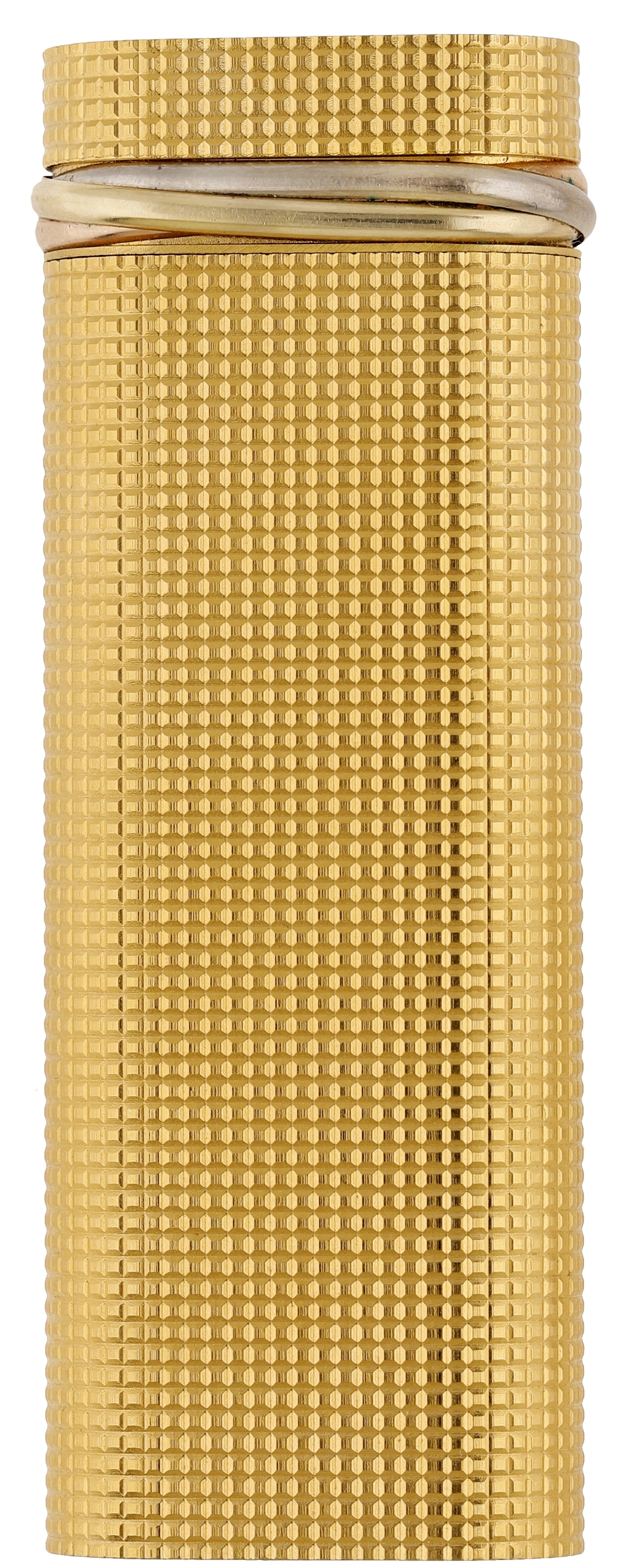 A gold plated lighter by Cartier, of flattened cylindrical form, with