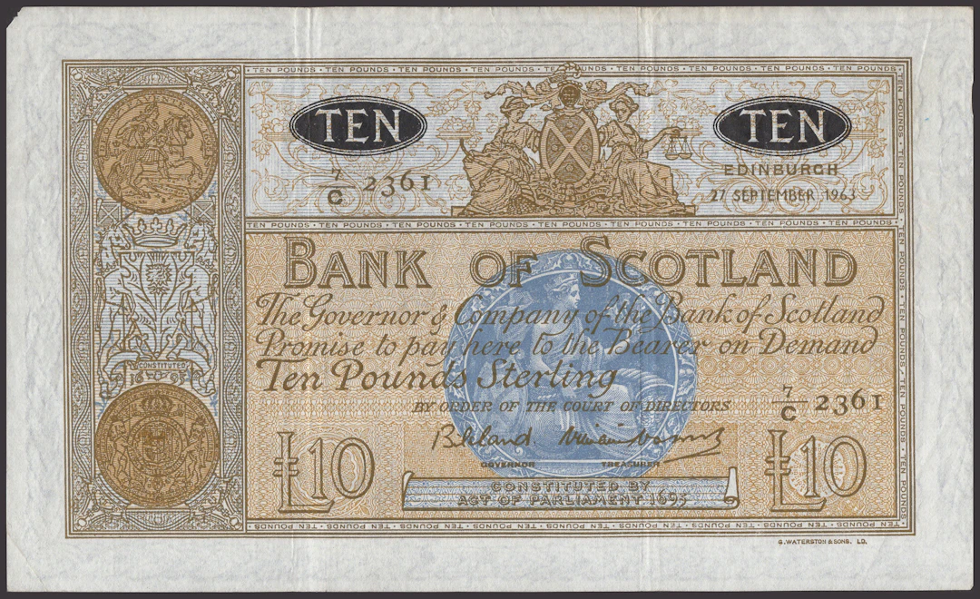 Bank of Scotland, £10, 27 September 1963, serial number 7/C 2361