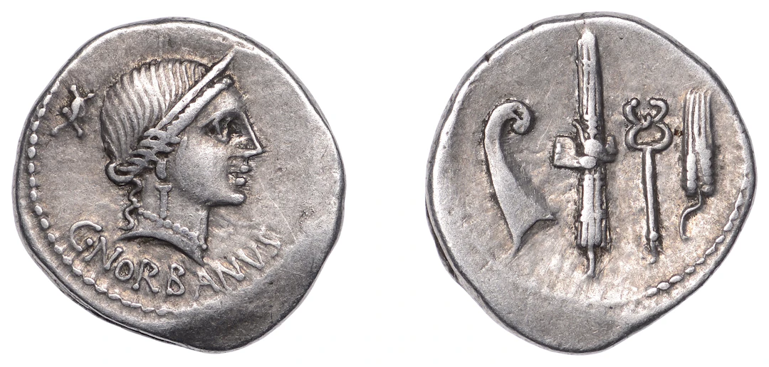 Republican Issues, C. Norbanus, Denarius, c. 83, diademed head of