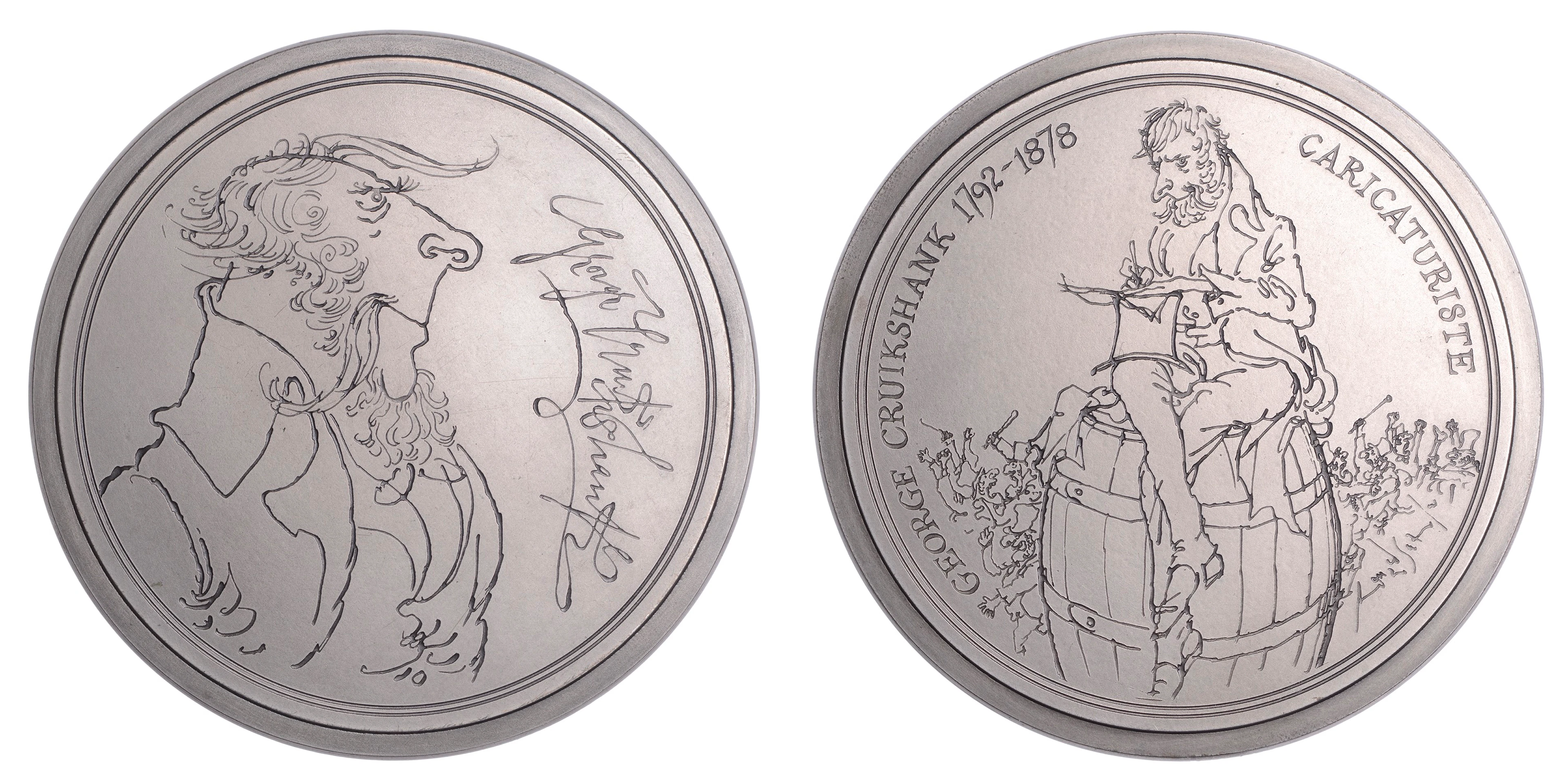 ENGLAND/FRANCE, George Cruikshank, 1977, a plated bronze medal by