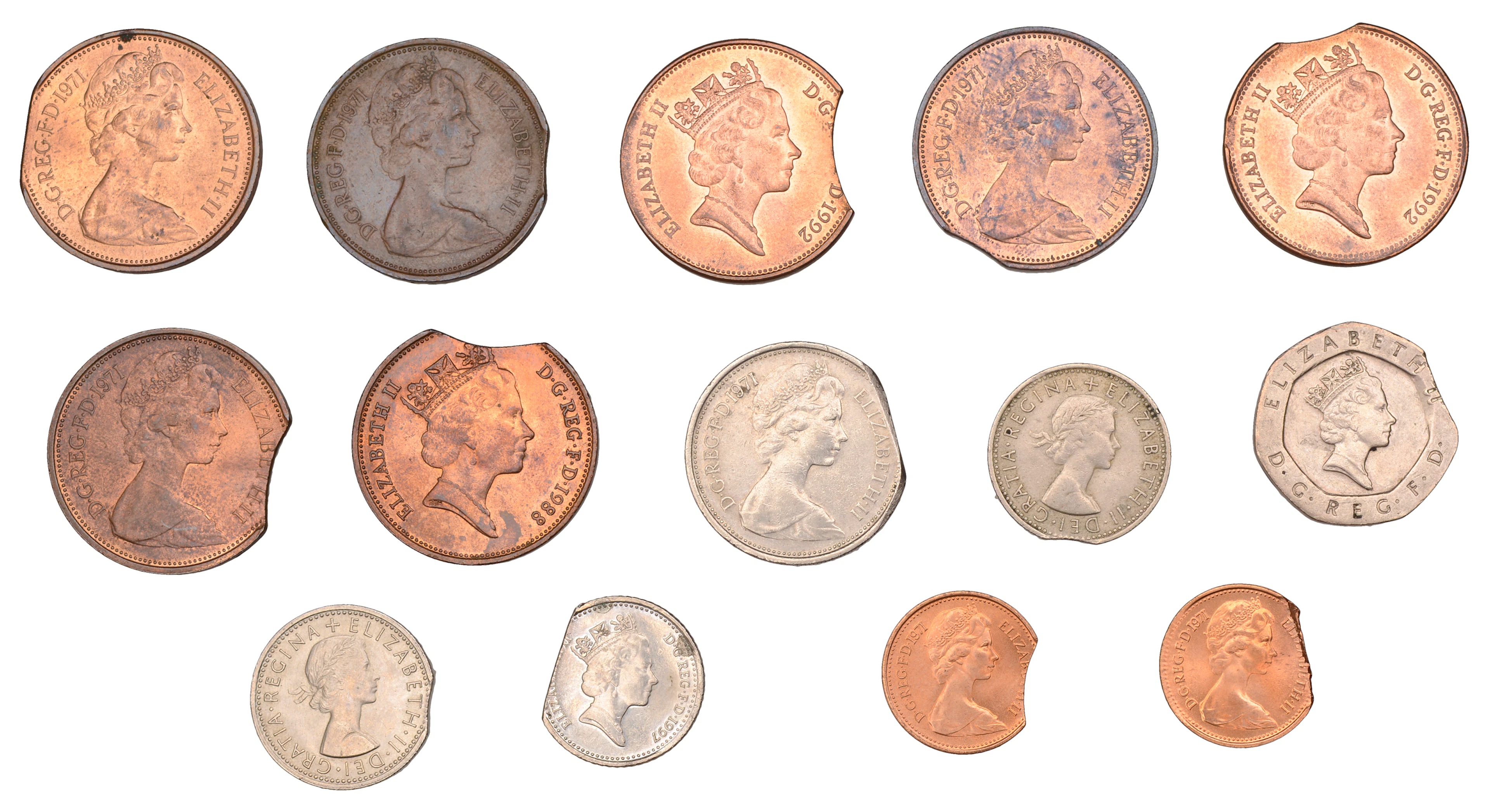 Elizabeth II, Clipped Planchet Errors (14), Twenty Pence (1), Sixpence