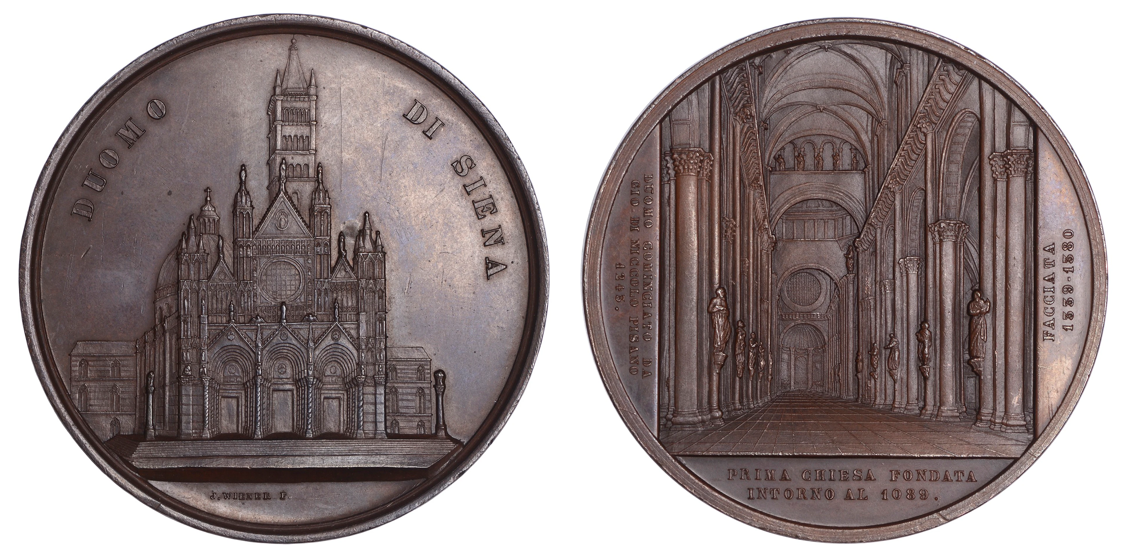 ITALY, Duomo di Siena [Cathedral of Siena], 1864, a copper medal by