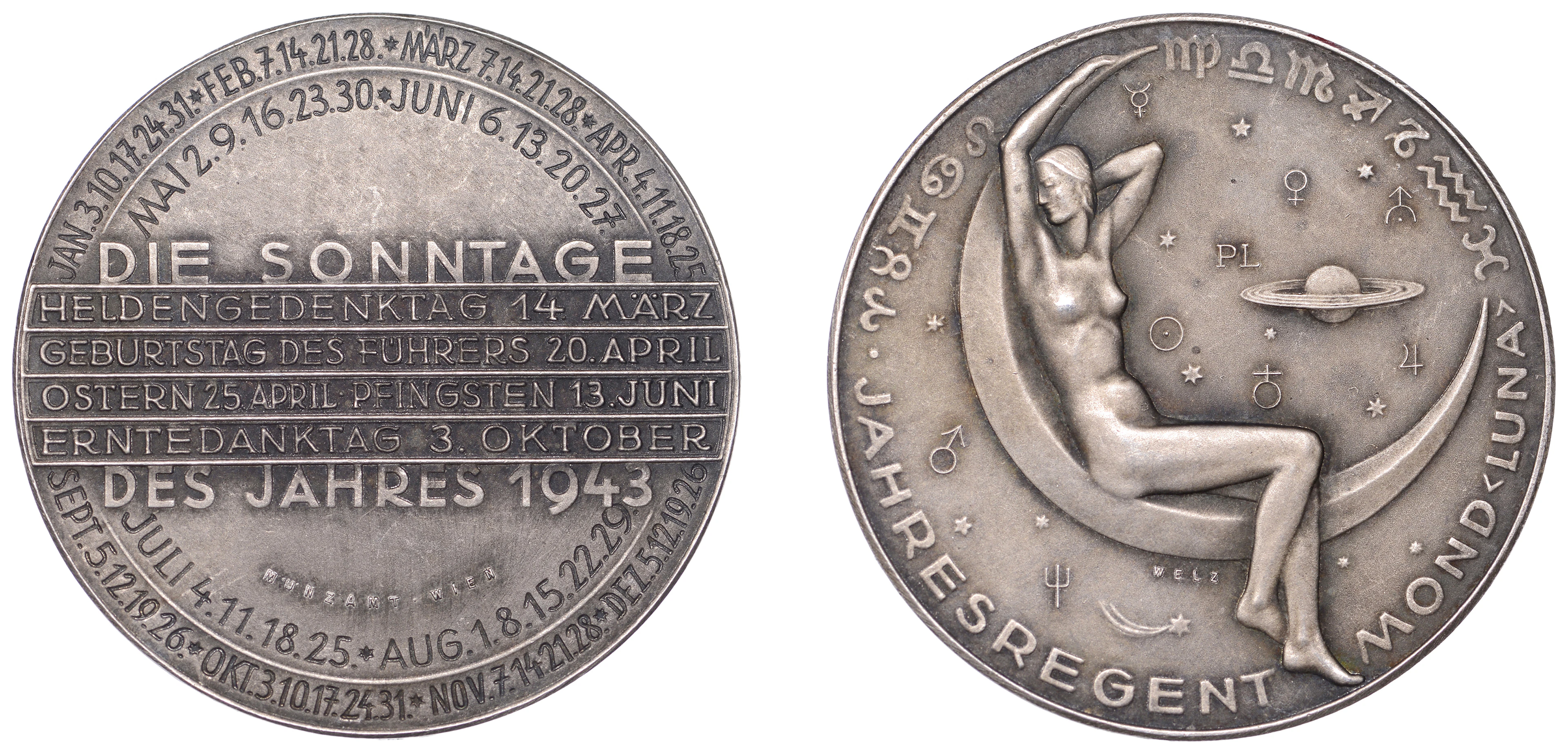 AUSTRIA, Kalendermedaille 1943 [Calendar Medal], a silver medal by