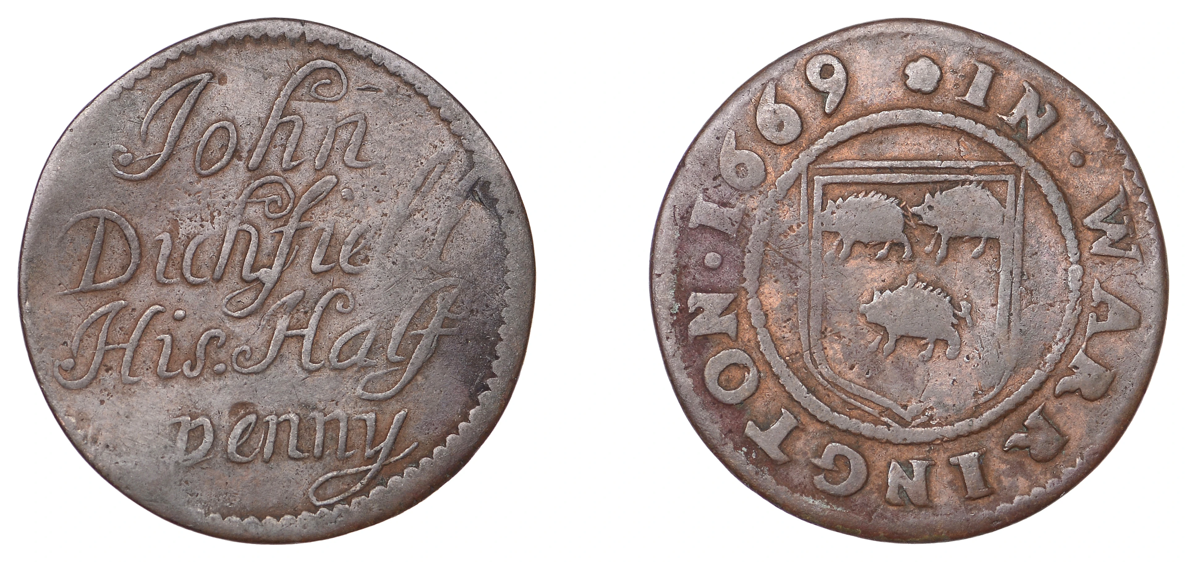 17th Century Tokens, LANCASHIRE, Warrington, John Dichfield, Halfpenny