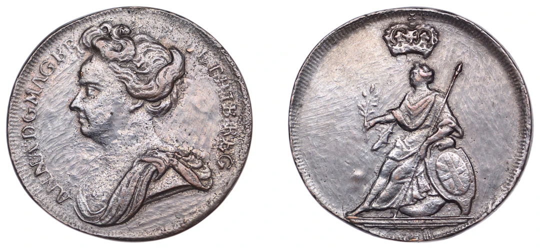 Anne (1702-1714), Pattern Halfpenny, undated, in copper, large draped