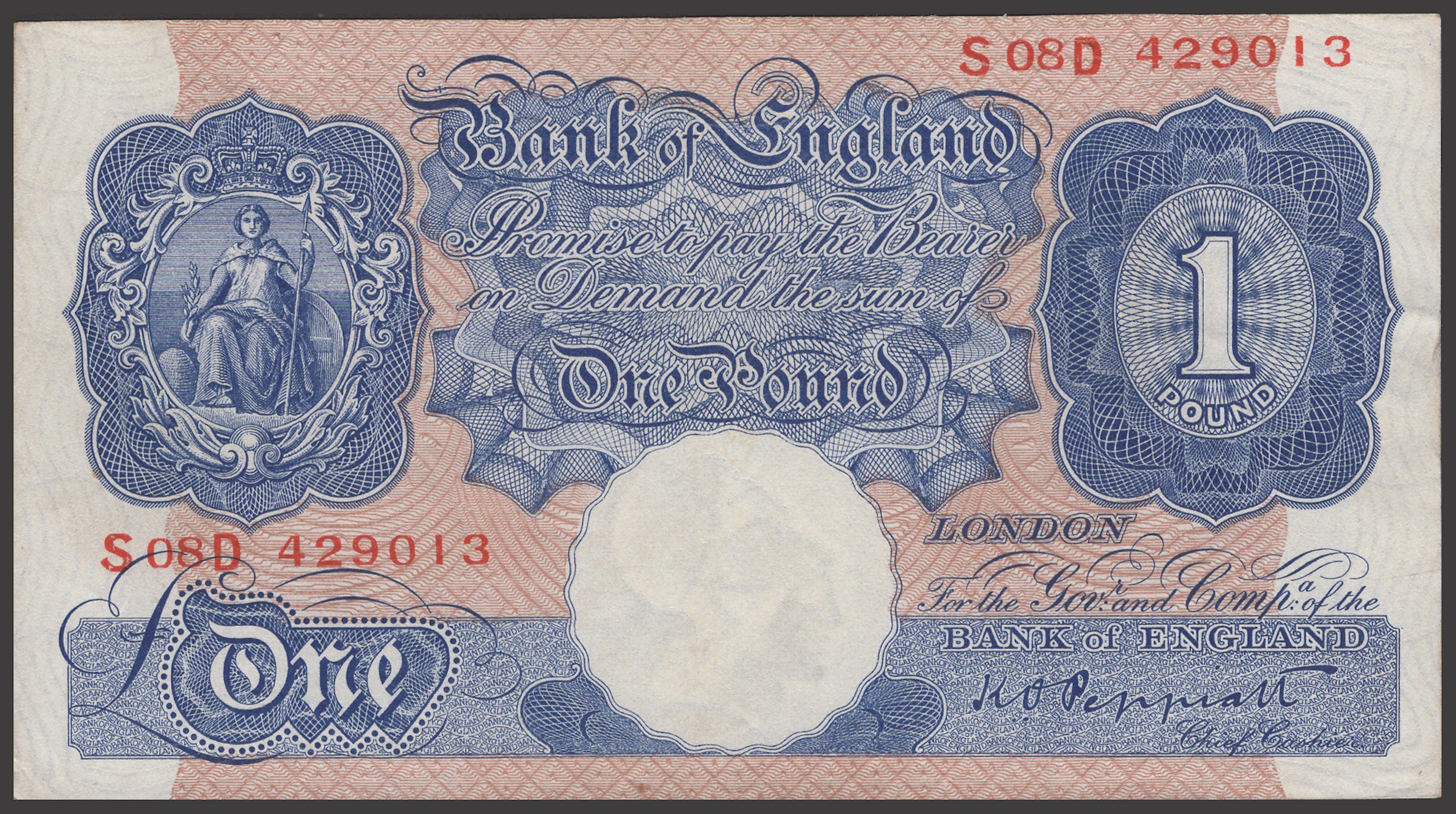 Bank of England, Kenneth O. Peppiatt, replacement £1, 29 March 1940