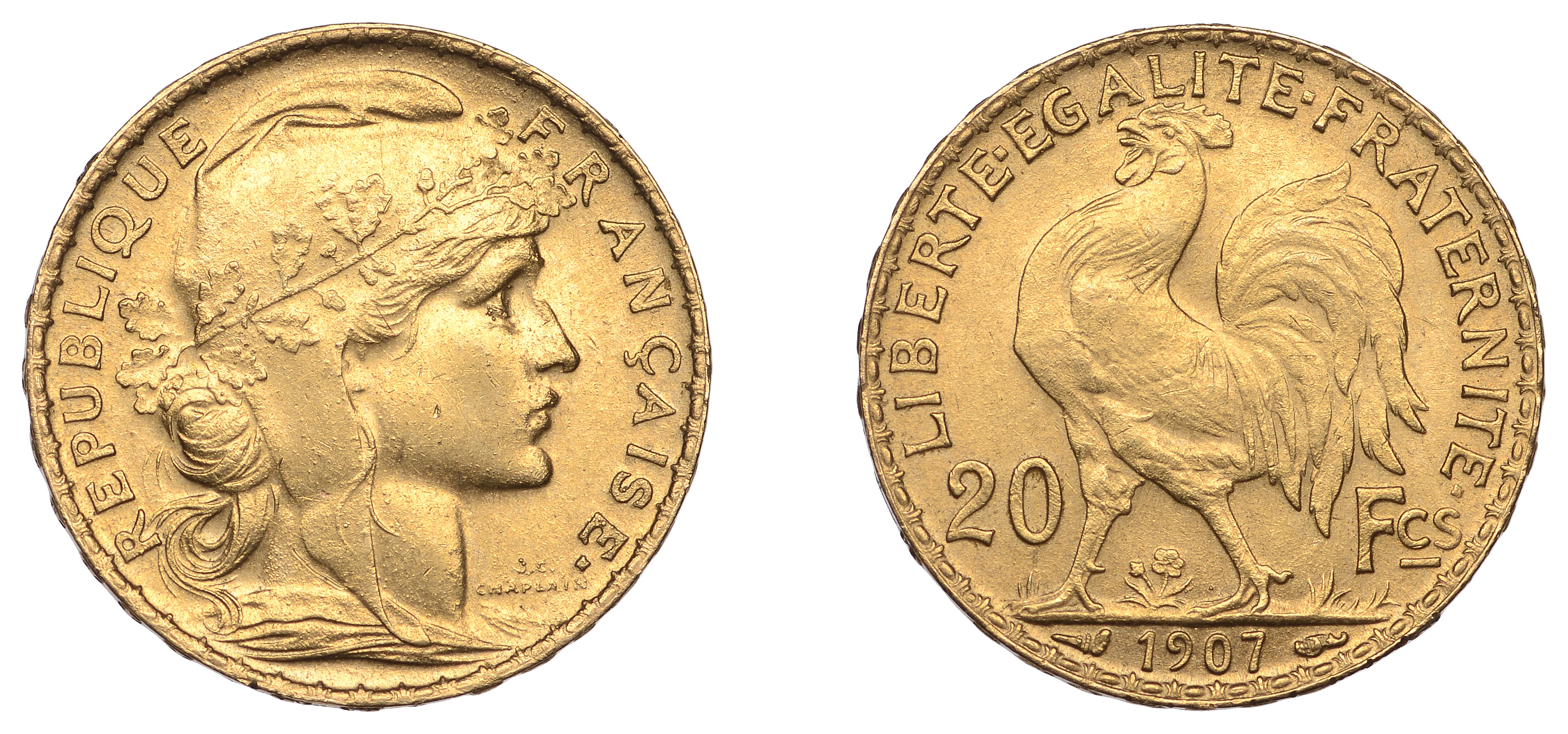 France, Third Republic, 20 Francs, 1907, Paris (KM 857). Extremely
