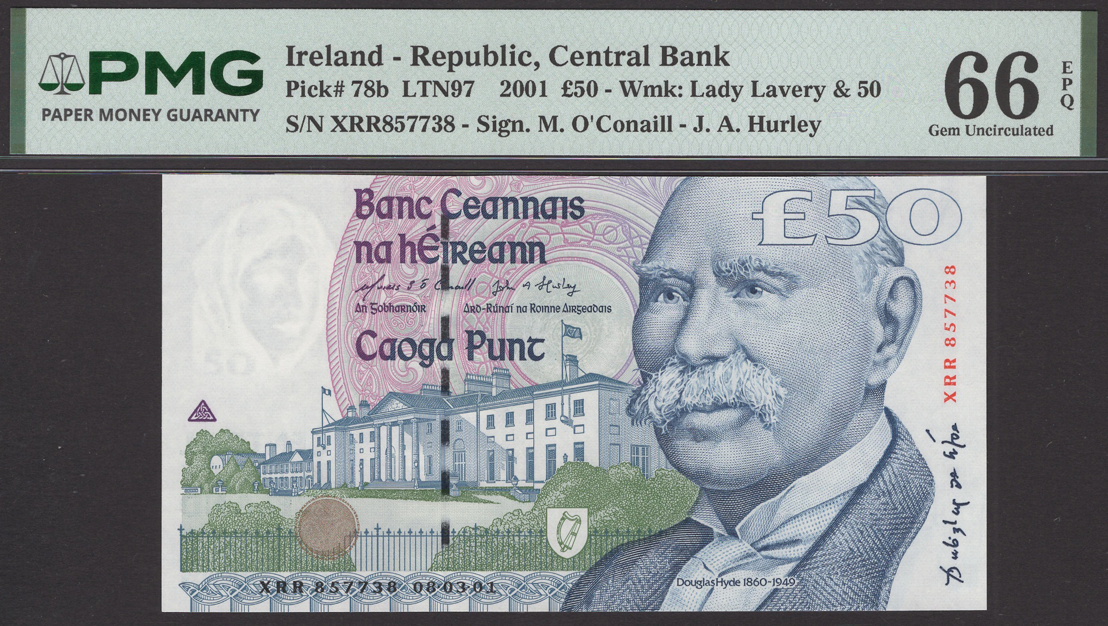 Central Bank of Ireland, £50, 8 March 2001, serial number XRR857738