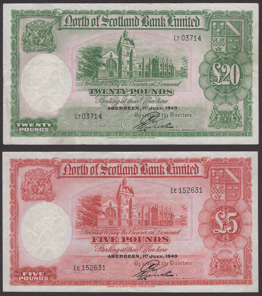 North of Scotland Bank Limited, £5, 1 July 1949, serial number EE152631