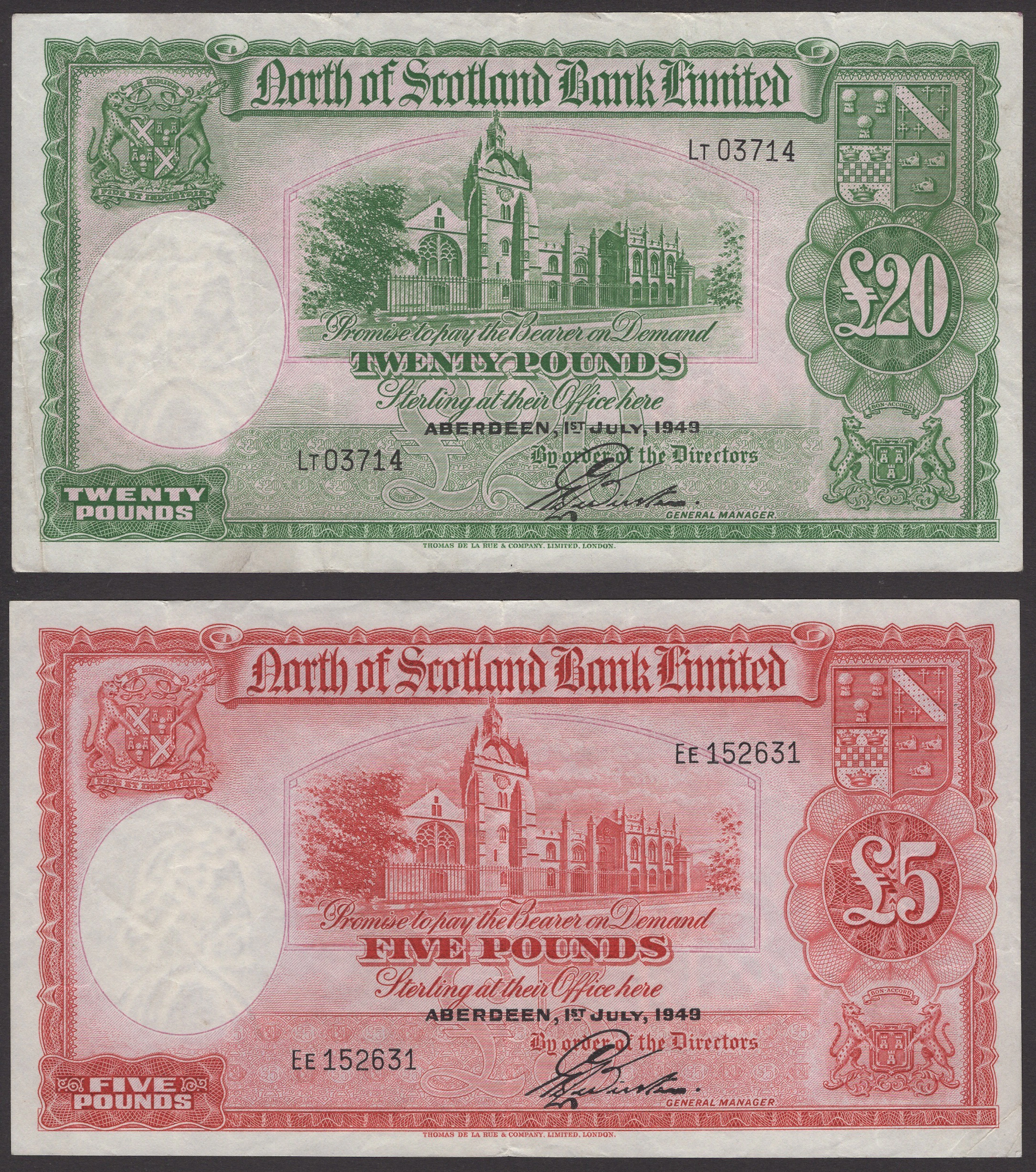 North of Scotland Bank Limited, £5, 1 July 1949, serial number EE152631