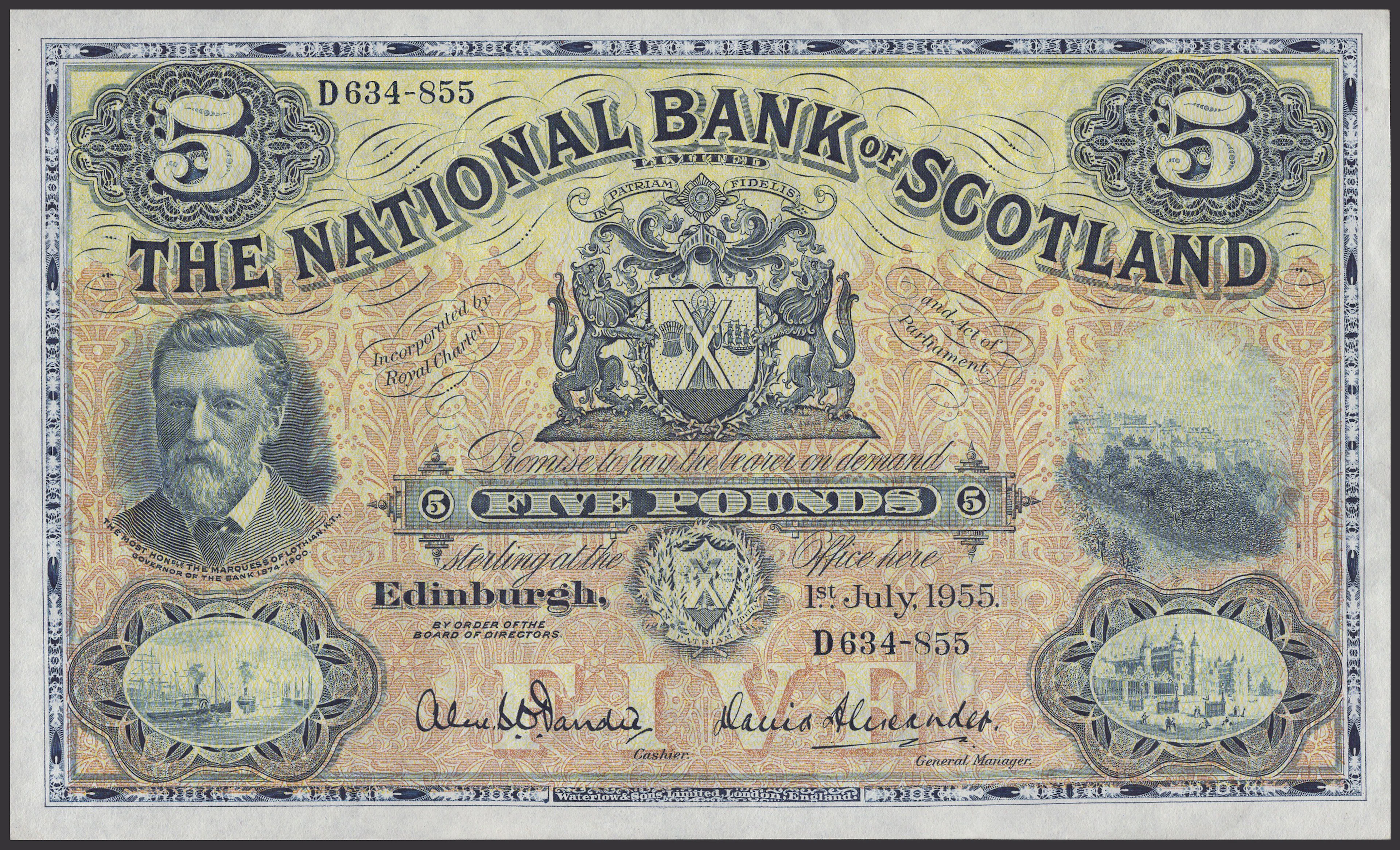 National Bank of Scotland Limited, £5, 1 July 1955, serial number