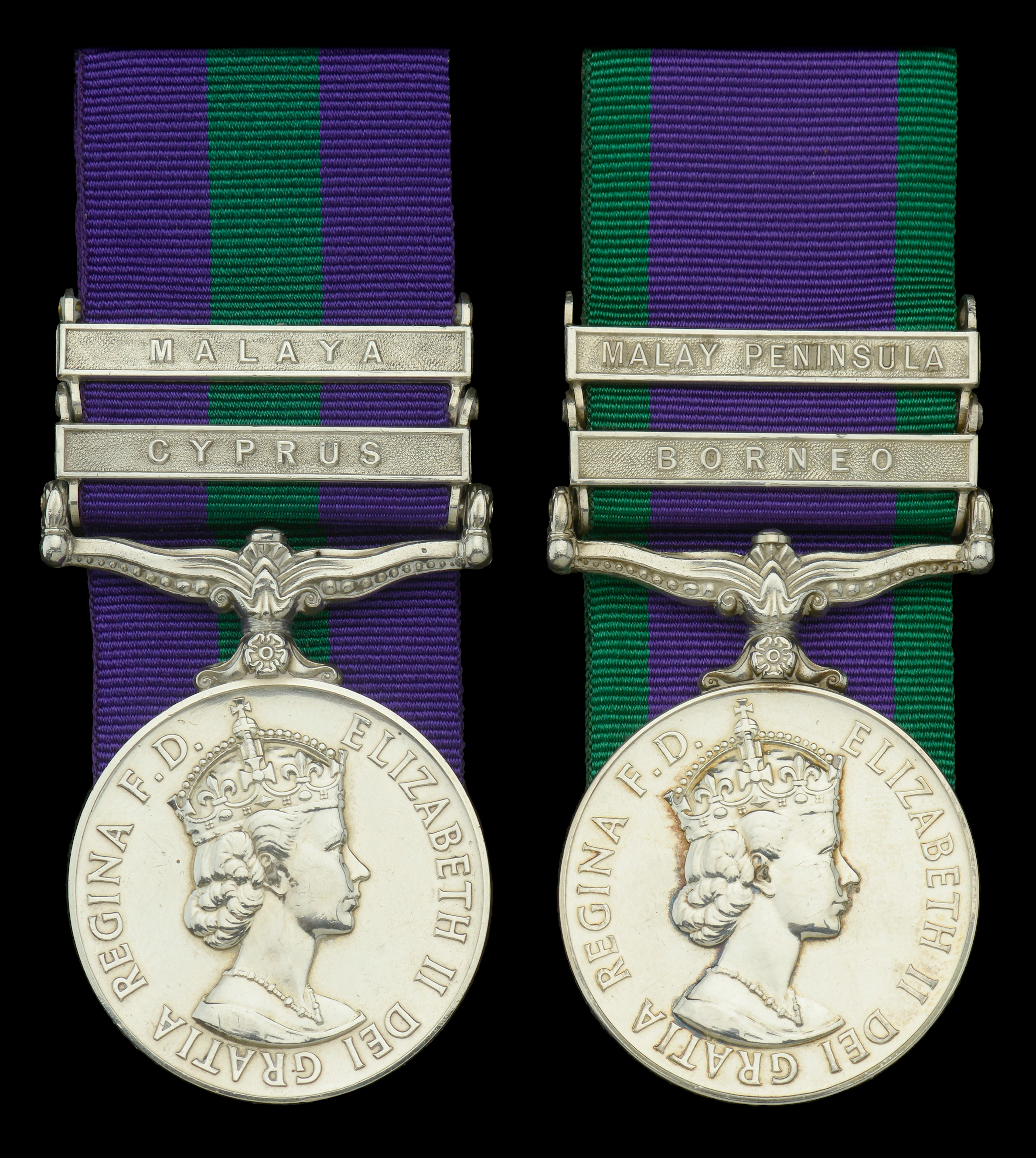General Service 1918-62, 2 clasps, Cyprus, Malaya, unofficial retaining