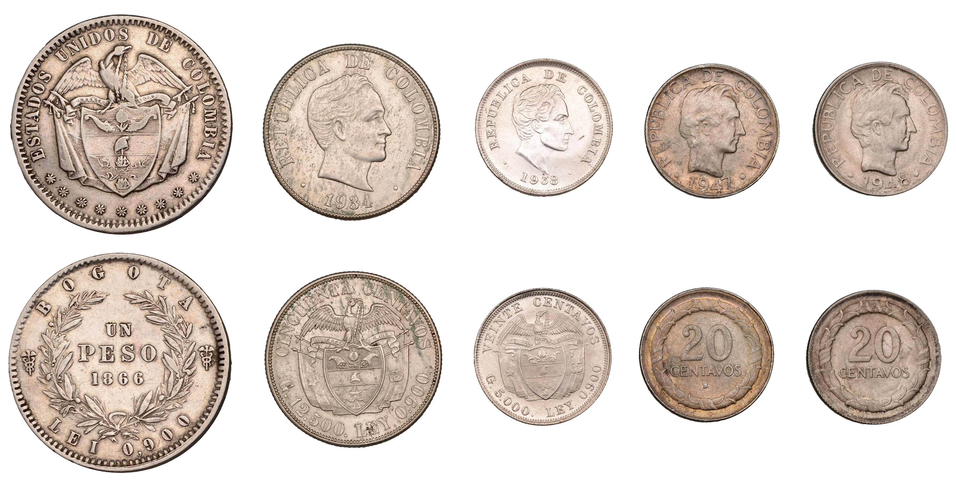 Colombia, Estados Unidos, Peso, 1866, Bogota (KM 139.1); Republic