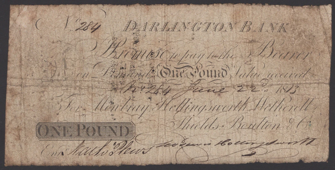 Darlington Bank, for Mowbray, Hollingsworth, Wetherall, Shields, Boulton