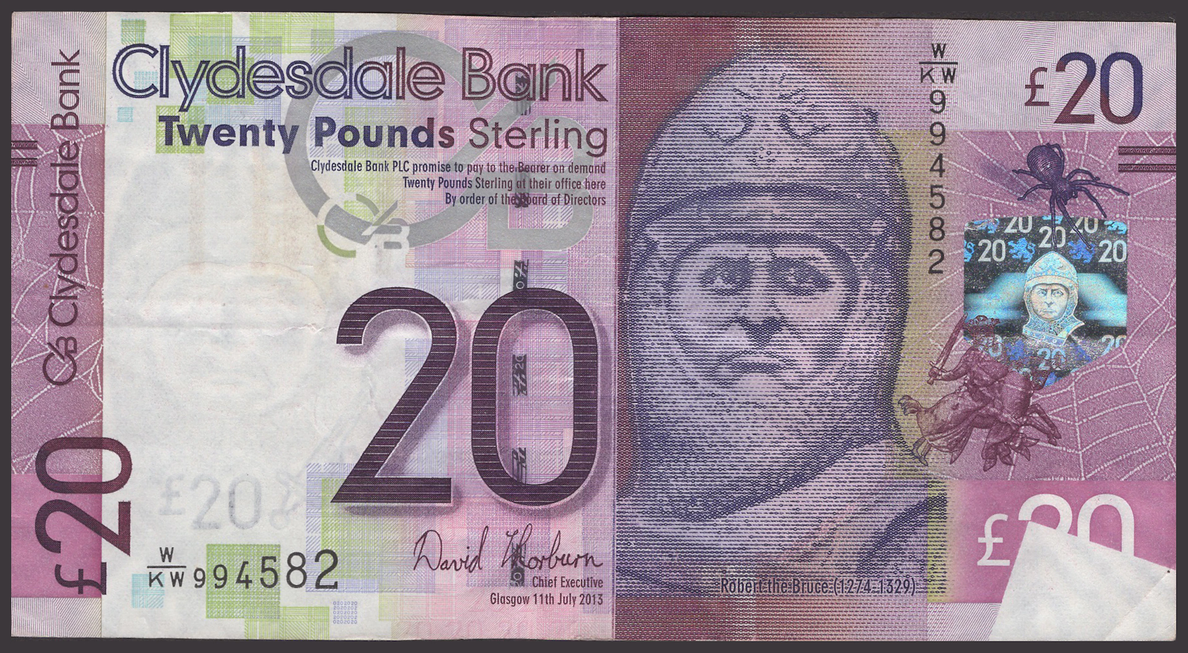 ERROR: Clydesdale Bank PLC, £20, 11 July 2013, serial number W/KW