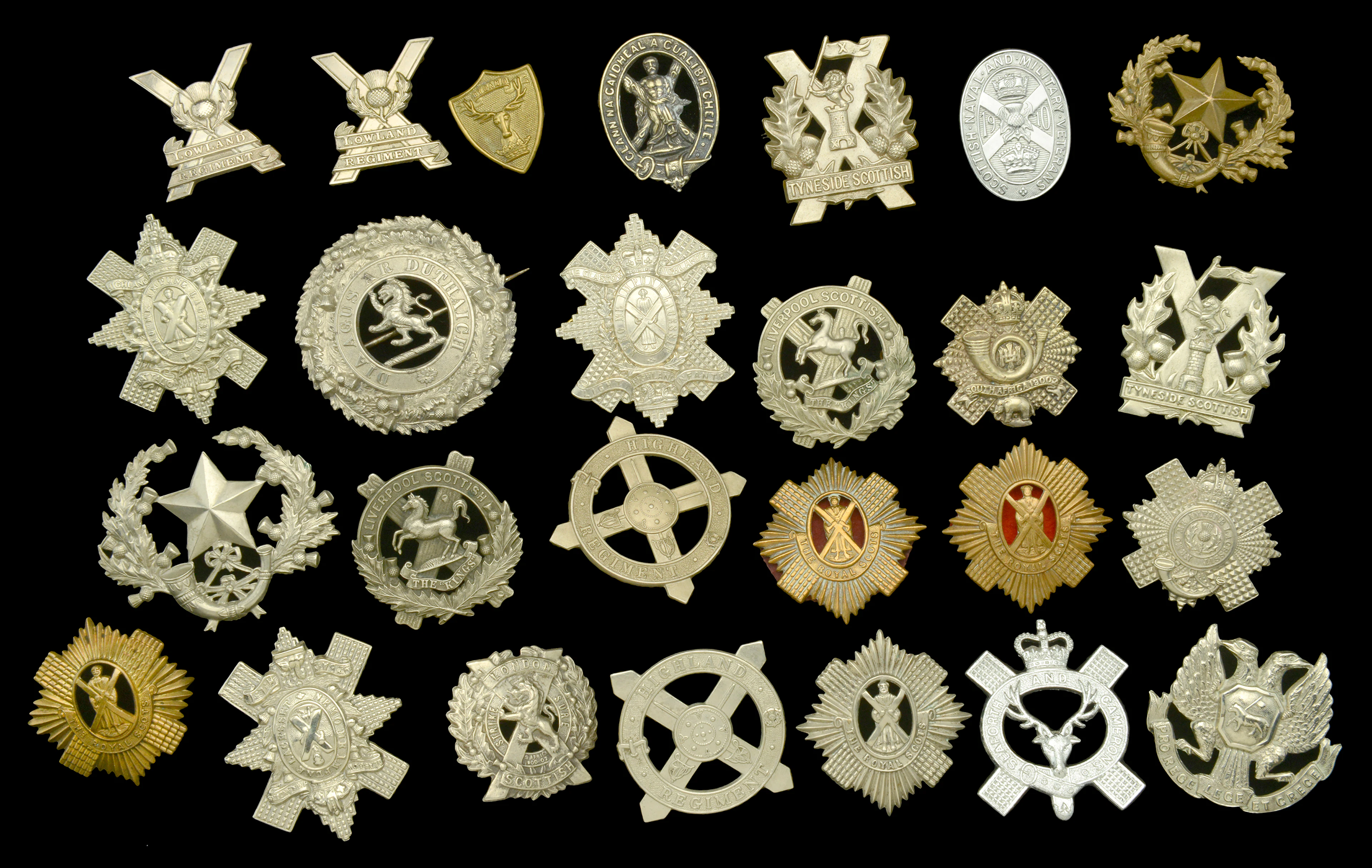 Scottish Regimental Badges. A good selection including a white metal