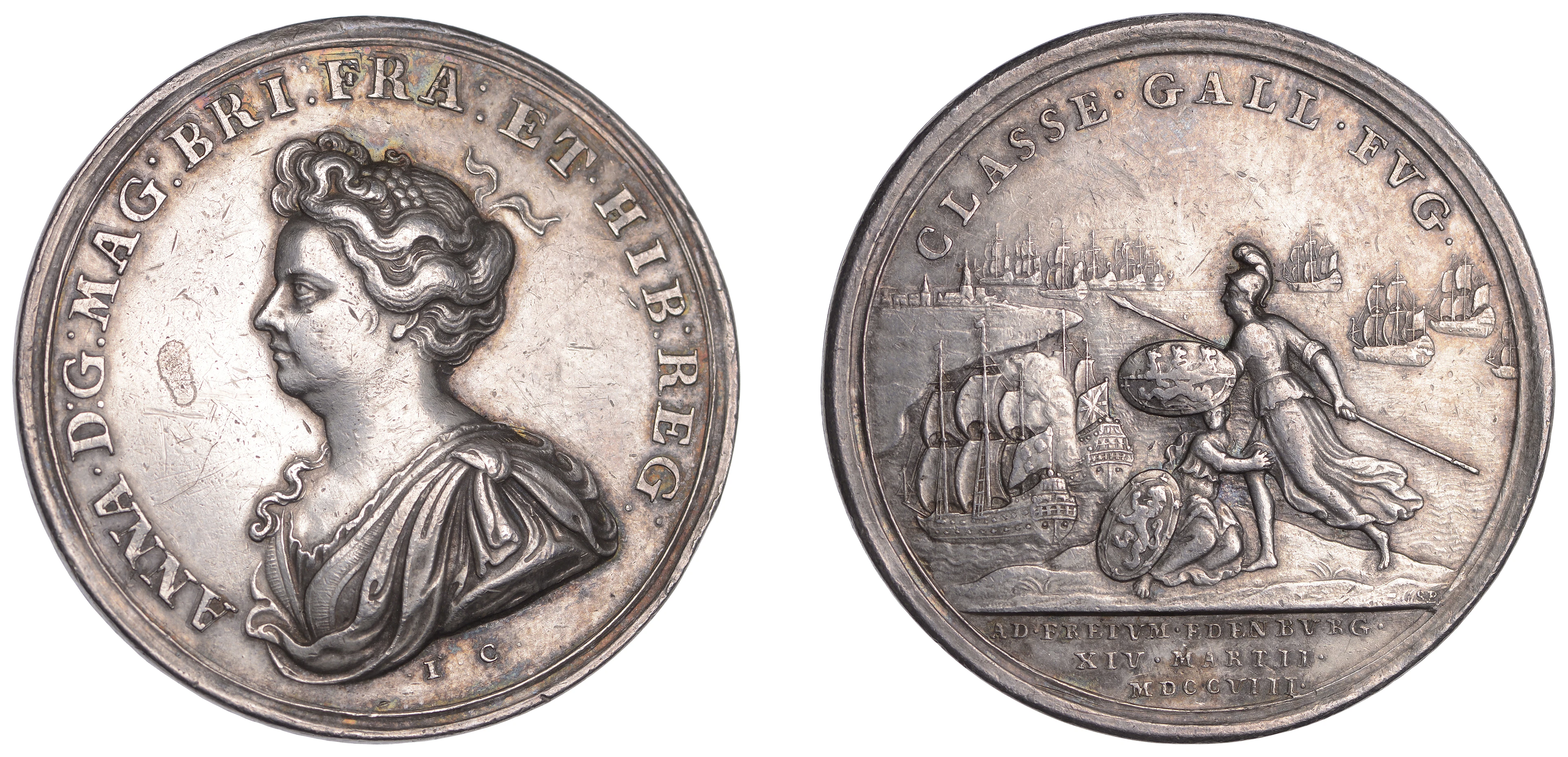 Attempted Invasion of Scotland, 1708, a copper medal by J. Croker
