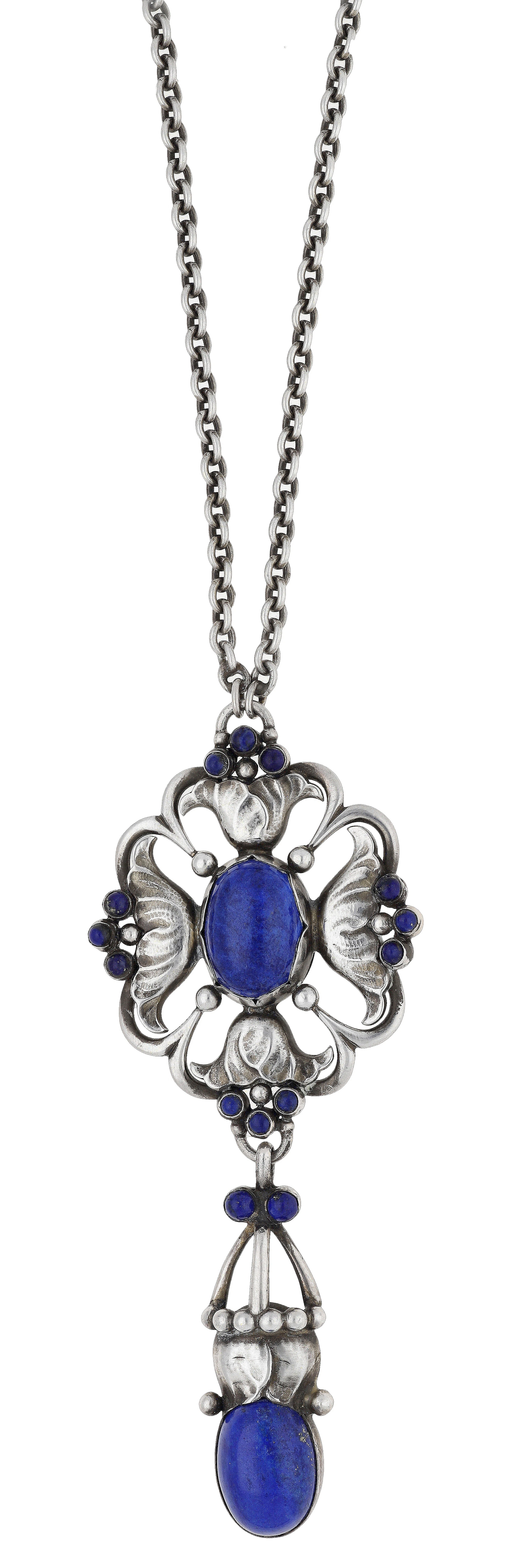 A silver and lapis lazuli pendant, design No. 40, by Georg Jensen