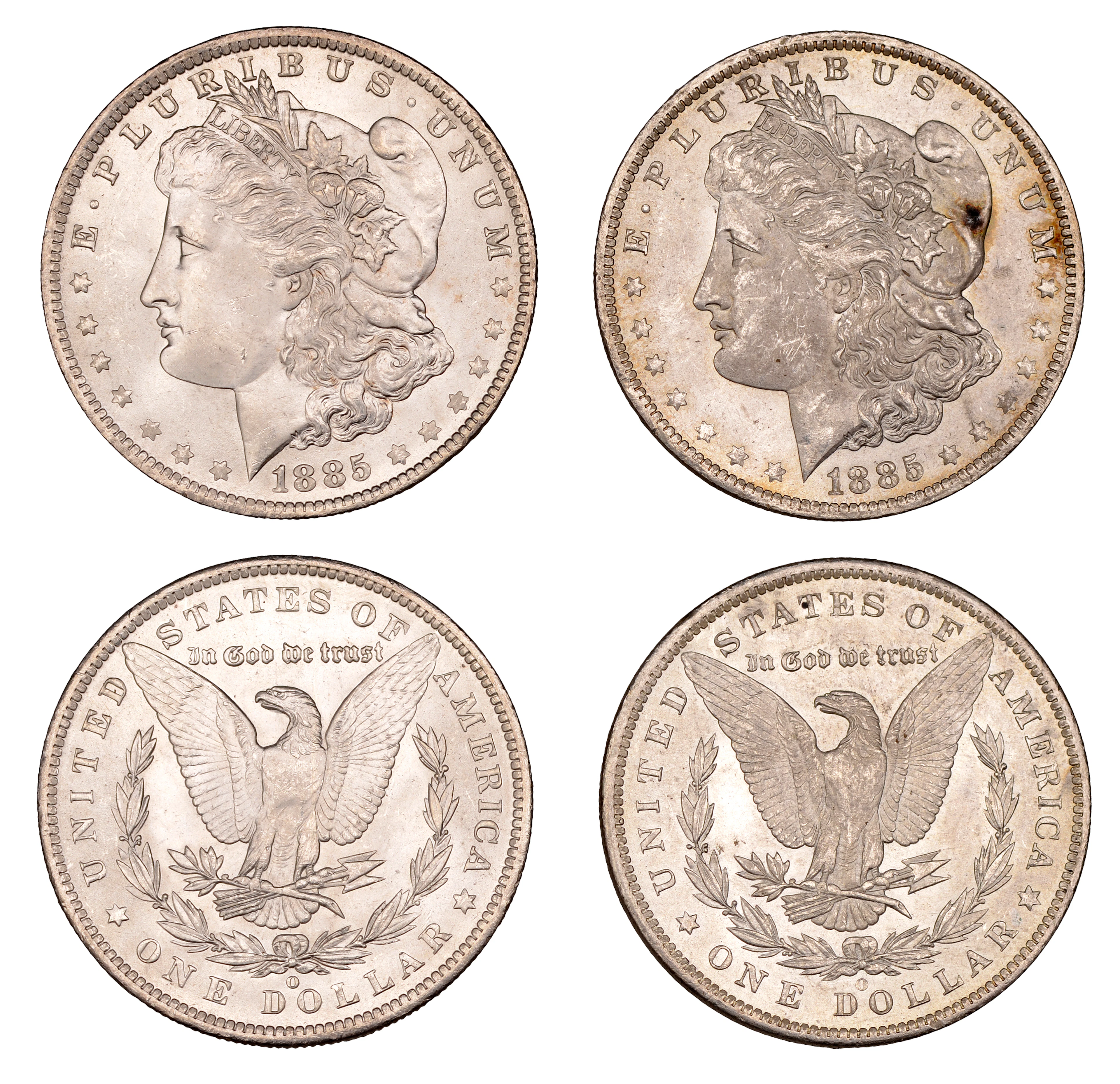 United States of America, Dollars (2), both 1885o, New Orleans (KM