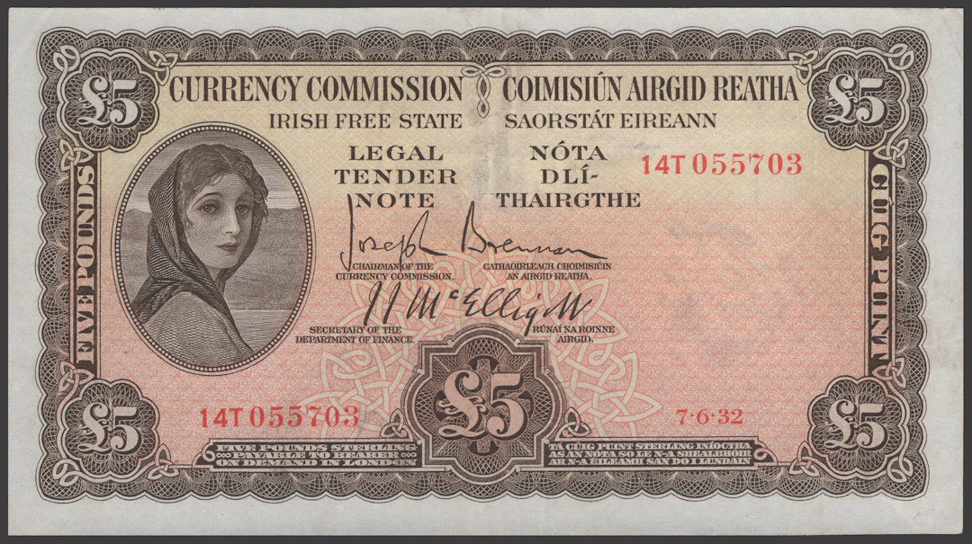 Currency Commission, Irish Free State, £5, 7 June 1932, serial number