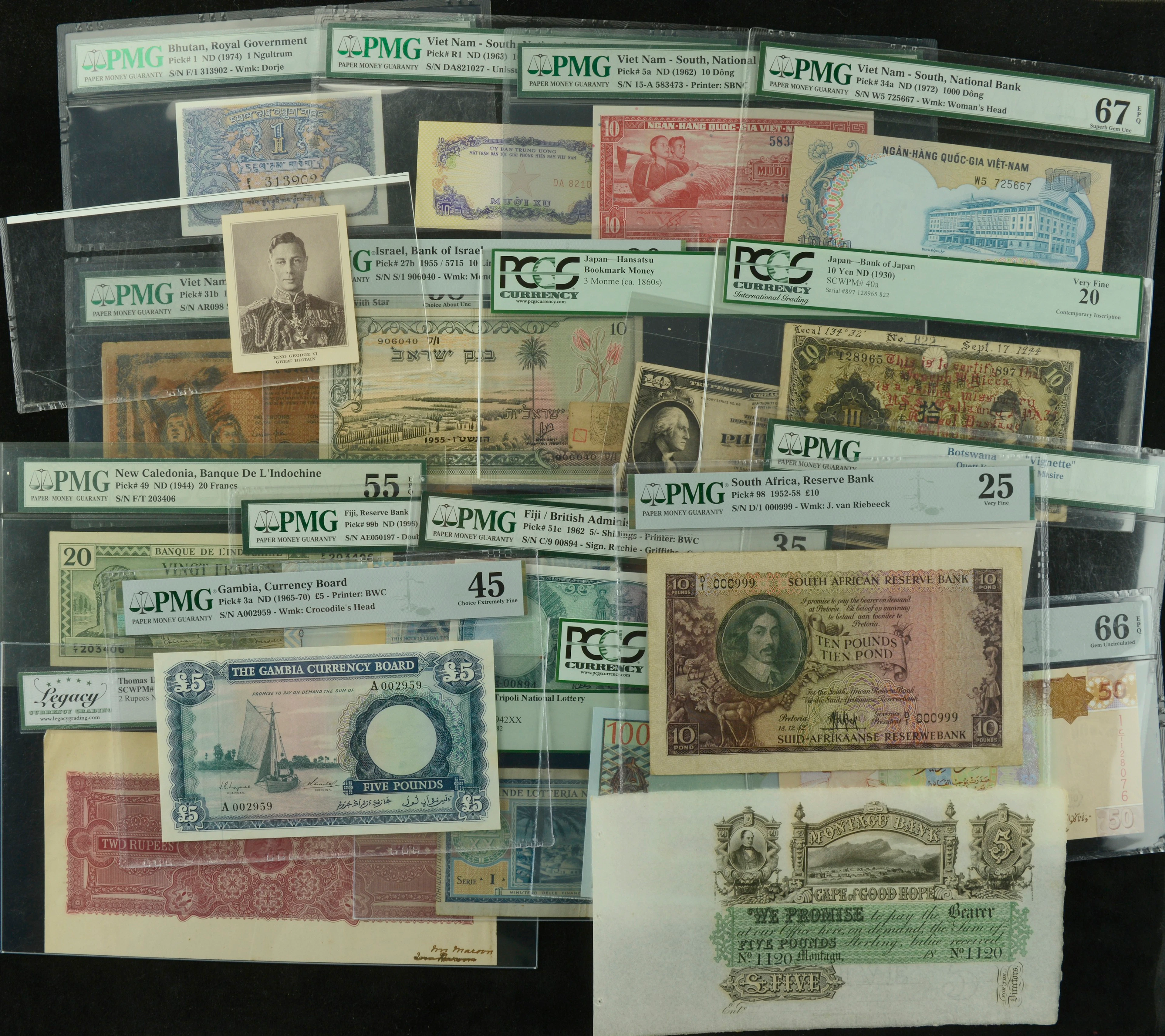 A Group of Graded World Banknotes, comprising Bhutan, 1 Ngultrum