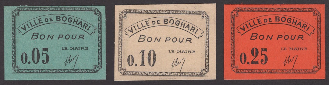 Ville de Boghari, 5, 10, and 25 Centimes, ND (1916-18), black print
