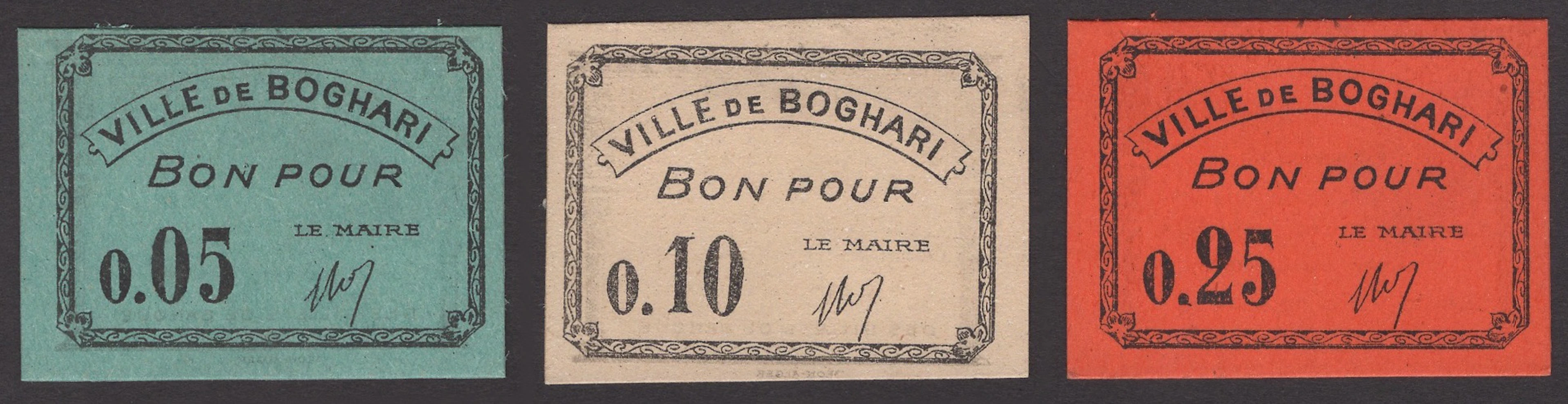 Ville de Boghari, 5, 10, and 25 Centimes, ND (1916-18), black print