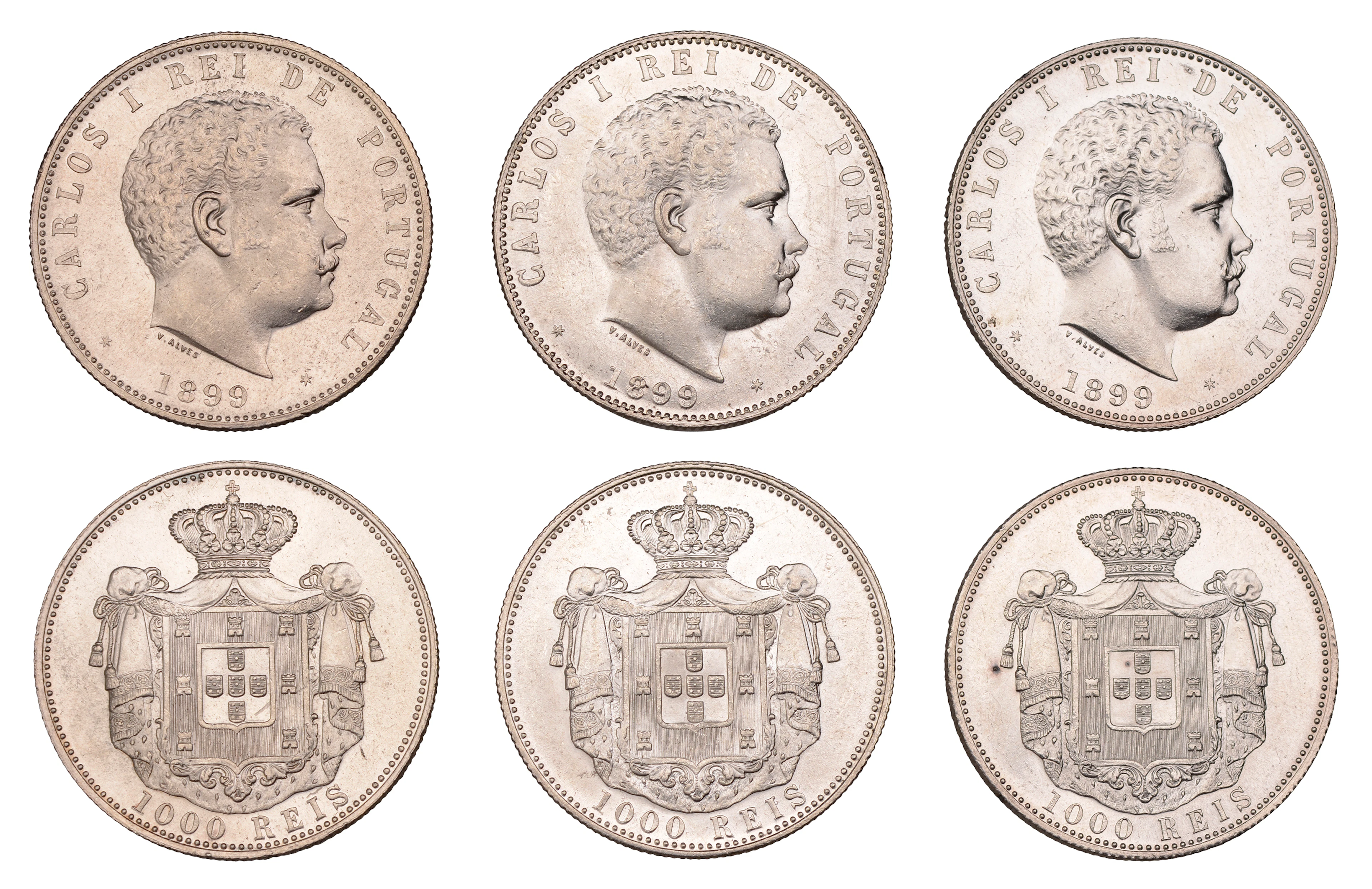 Portugal, Carlos I, 1000 Reis (3), all 1899, Lisbon (KM 540) [3].