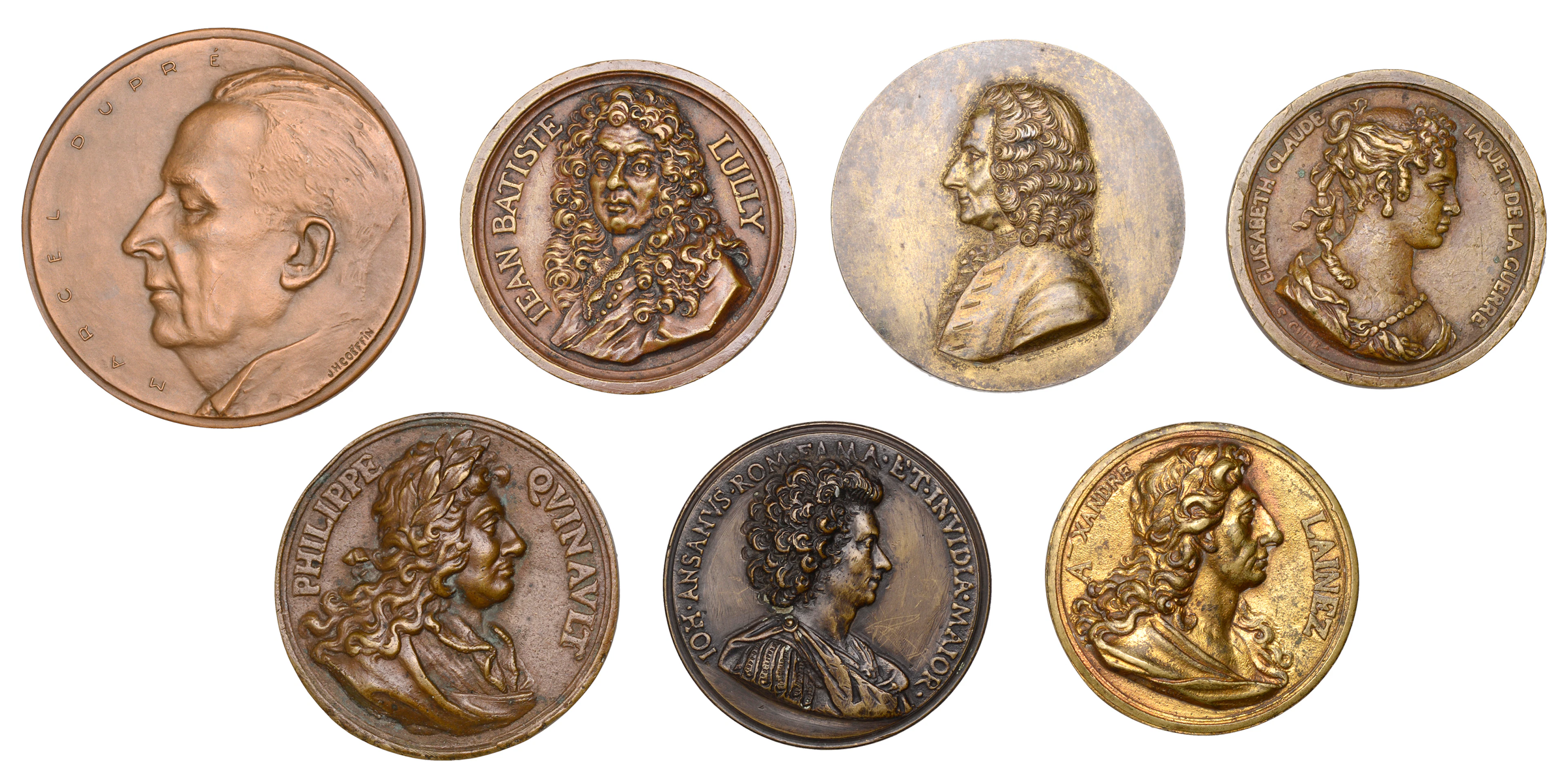 France, Jean-Baptiste Lully, 1718, a bronze medal by S. Curé, 56mm