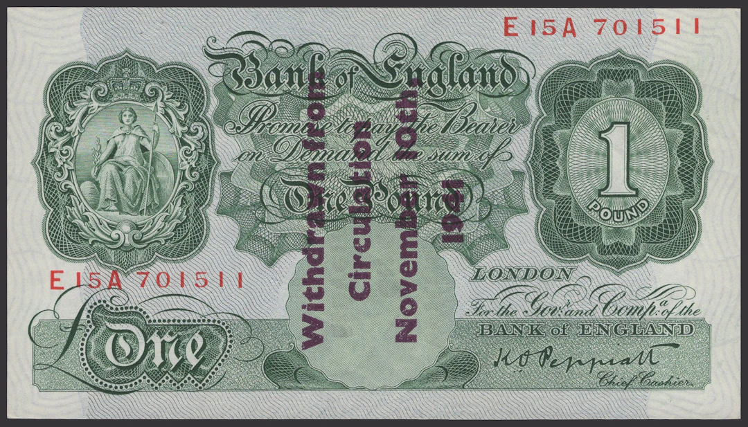 Bank of England, Kenneth O. Peppiatt, Guernsey Overprint, £1, 1941