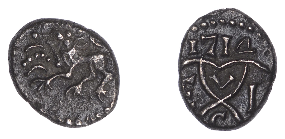 St Helena, East India Co, silver Threepence or Fanam, 1714, Fort St