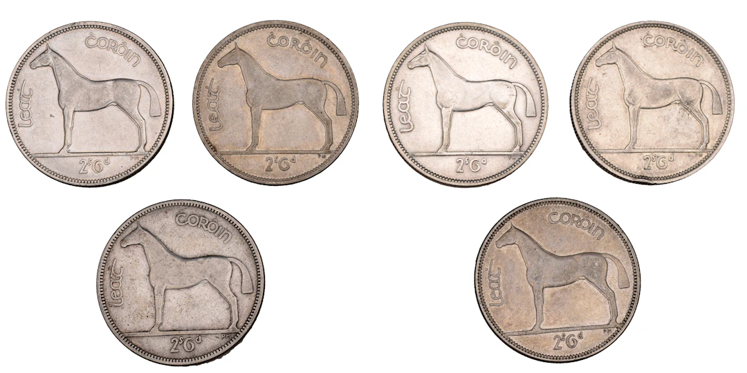 Ireland, Eire, Halfcrowns (6), 1928, 1933, 1934, 1939, 1940, 1941