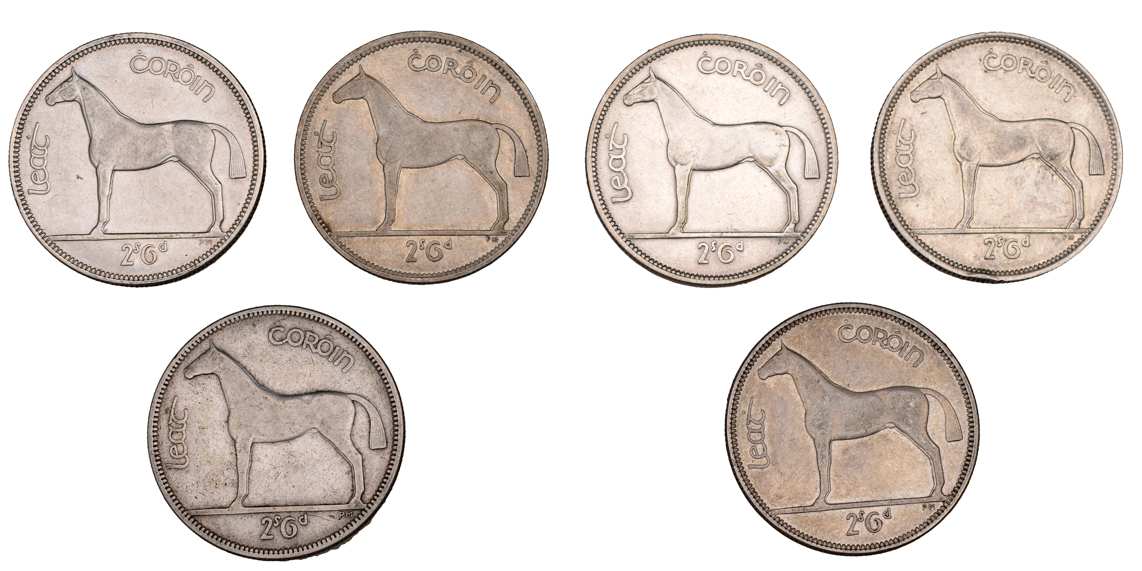 Ireland, Eire, Halfcrowns (6), 1928, 1933, 1934, 1939, 1940, 1941