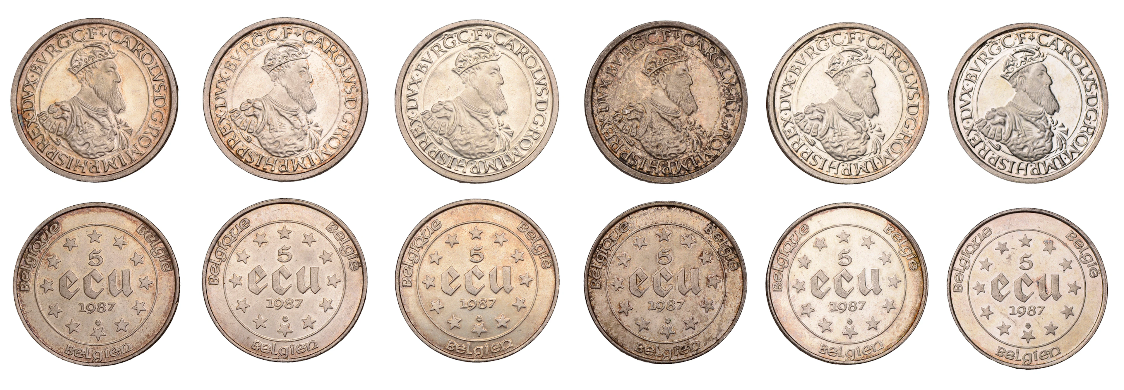 Belgium, Baudouin I, silver 5 Ecu (6), all 1987, 30th Anniversary