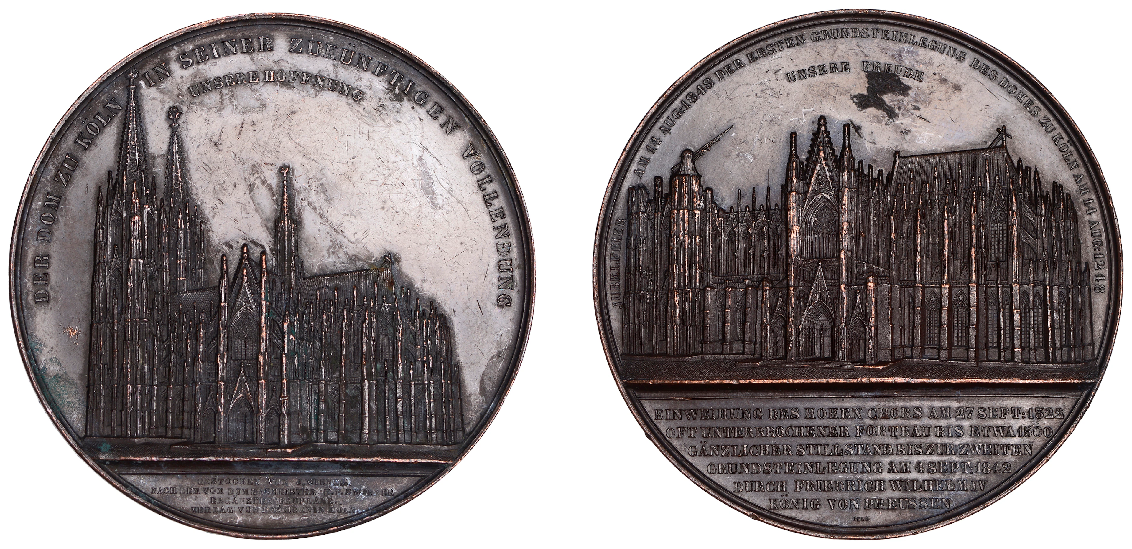 GERMANY, Der dom zu Köln [Cologne Cathedral], 1855, a copper medal