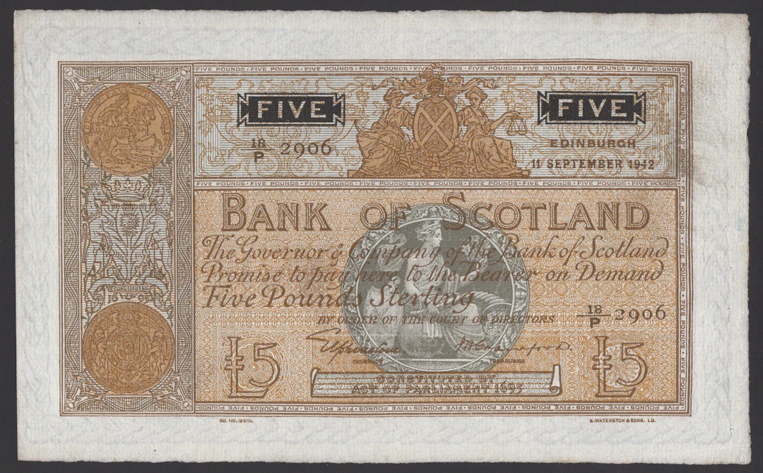 Bank of Scotland, £5, 11 September 1942, serial number 18/P 2906