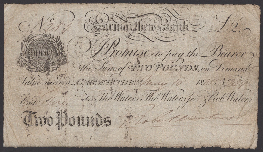 Carmarthen Bank, for Thos Waters, Thos Waters Junr & Robt Waters
