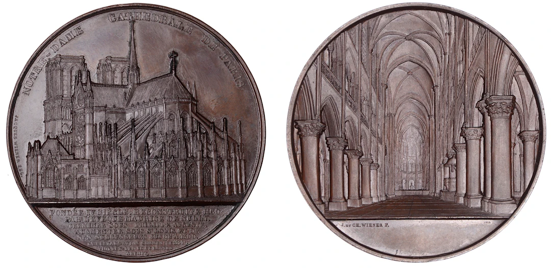 FRANCE, Notre-Dame, Cathédral de Paris, 1855, a copper medal by J.