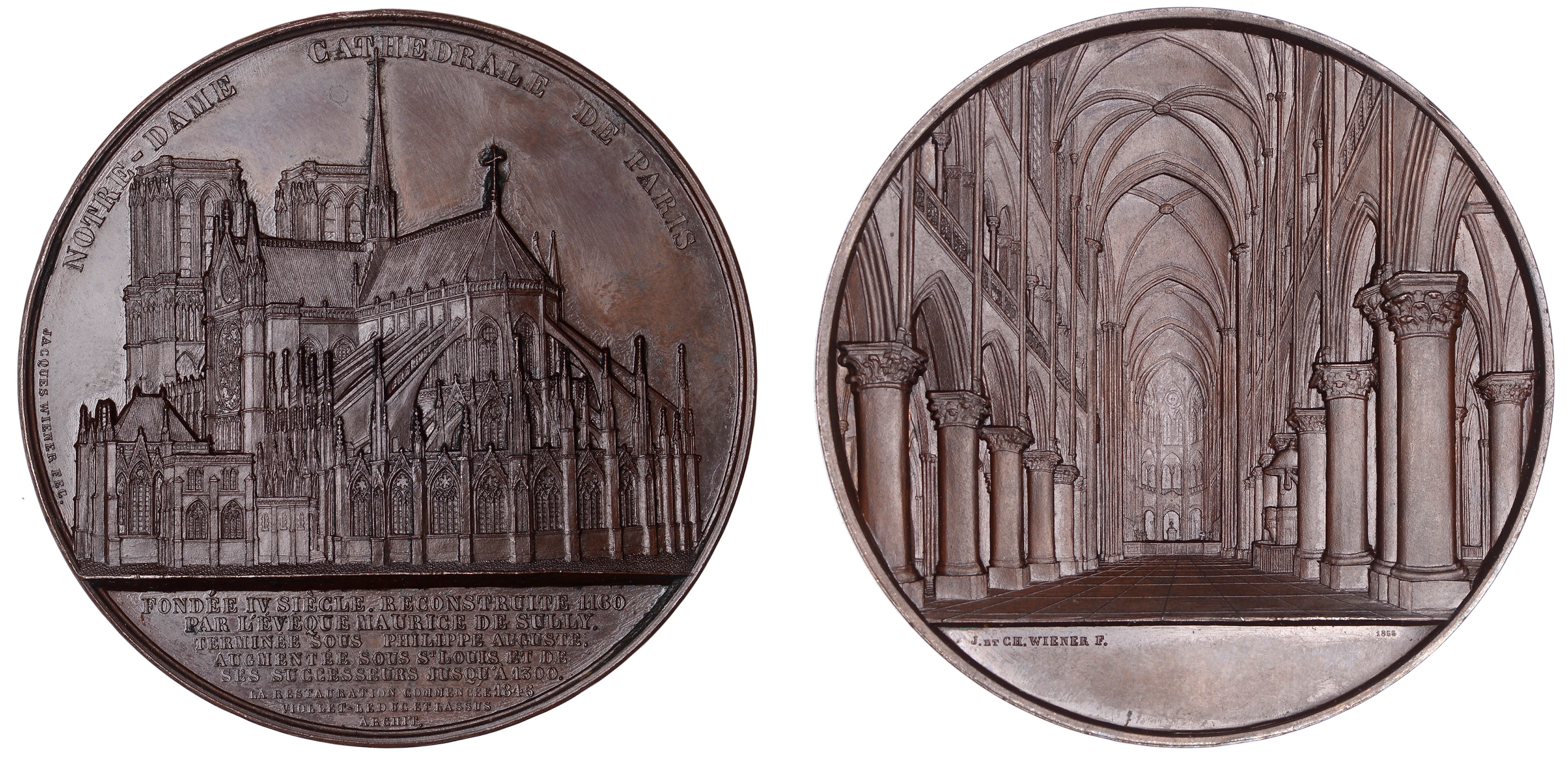 FRANCE, Notre-Dame, Cathédral de Paris, 1855, a copper medal by J.