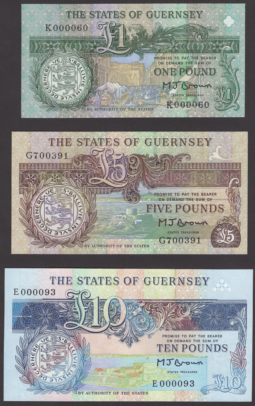 States of Guernsey, a set from the 1980-89 issue, £1, serial number