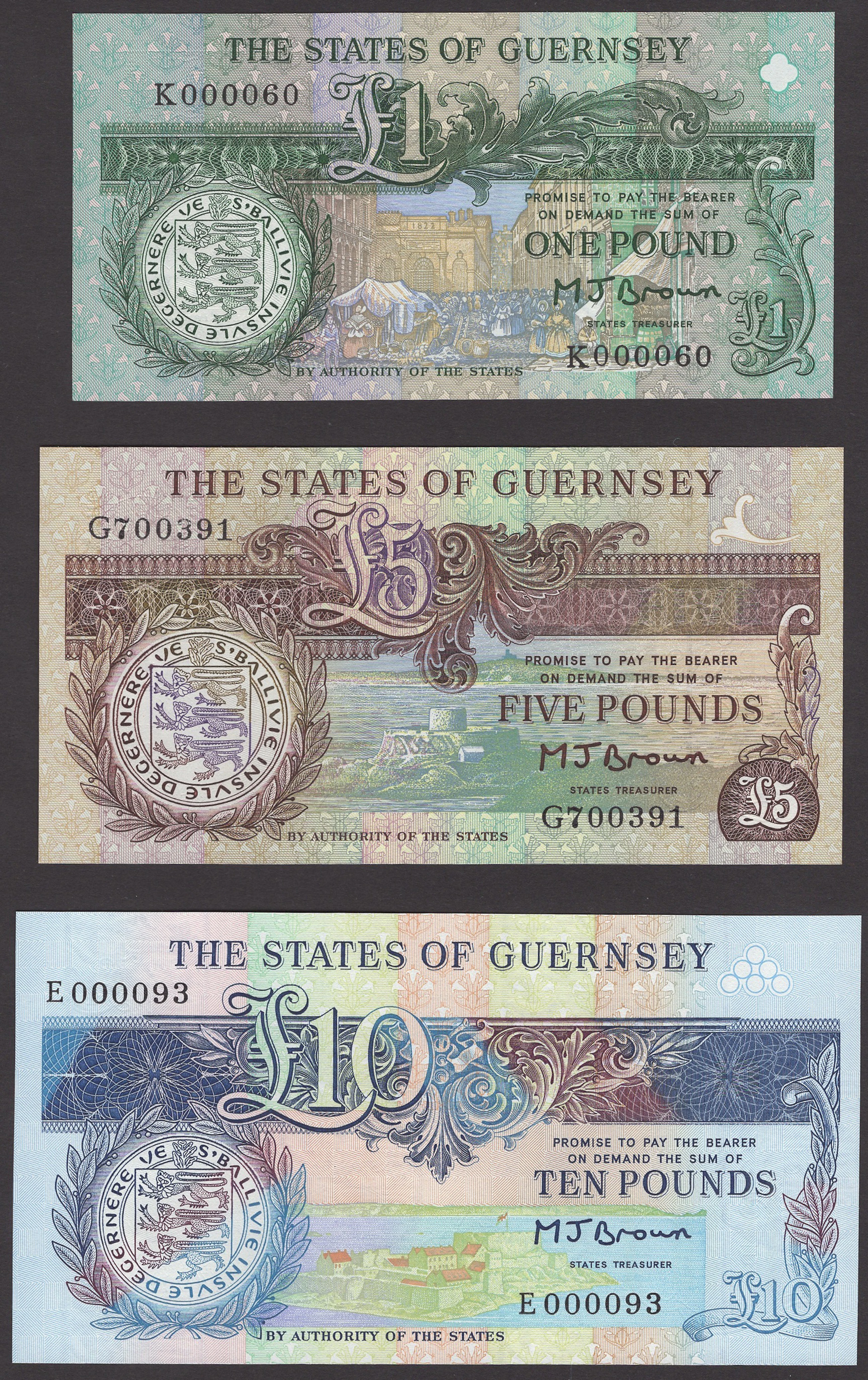 States of Guernsey, a set from the 1980-89 issue, £1, serial number