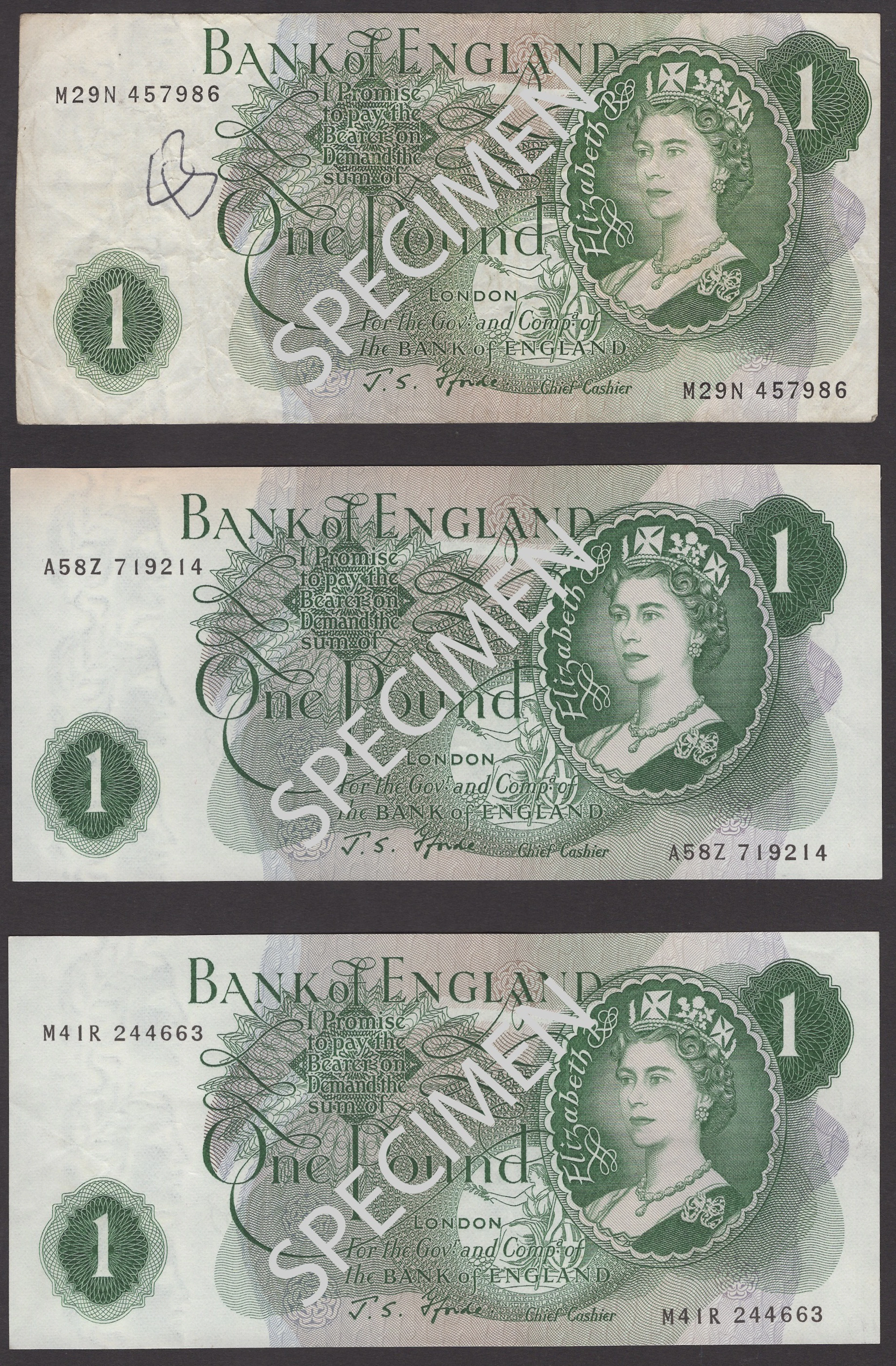 Bank of England, John S. Fforde, a group of £1 (6) and replacement