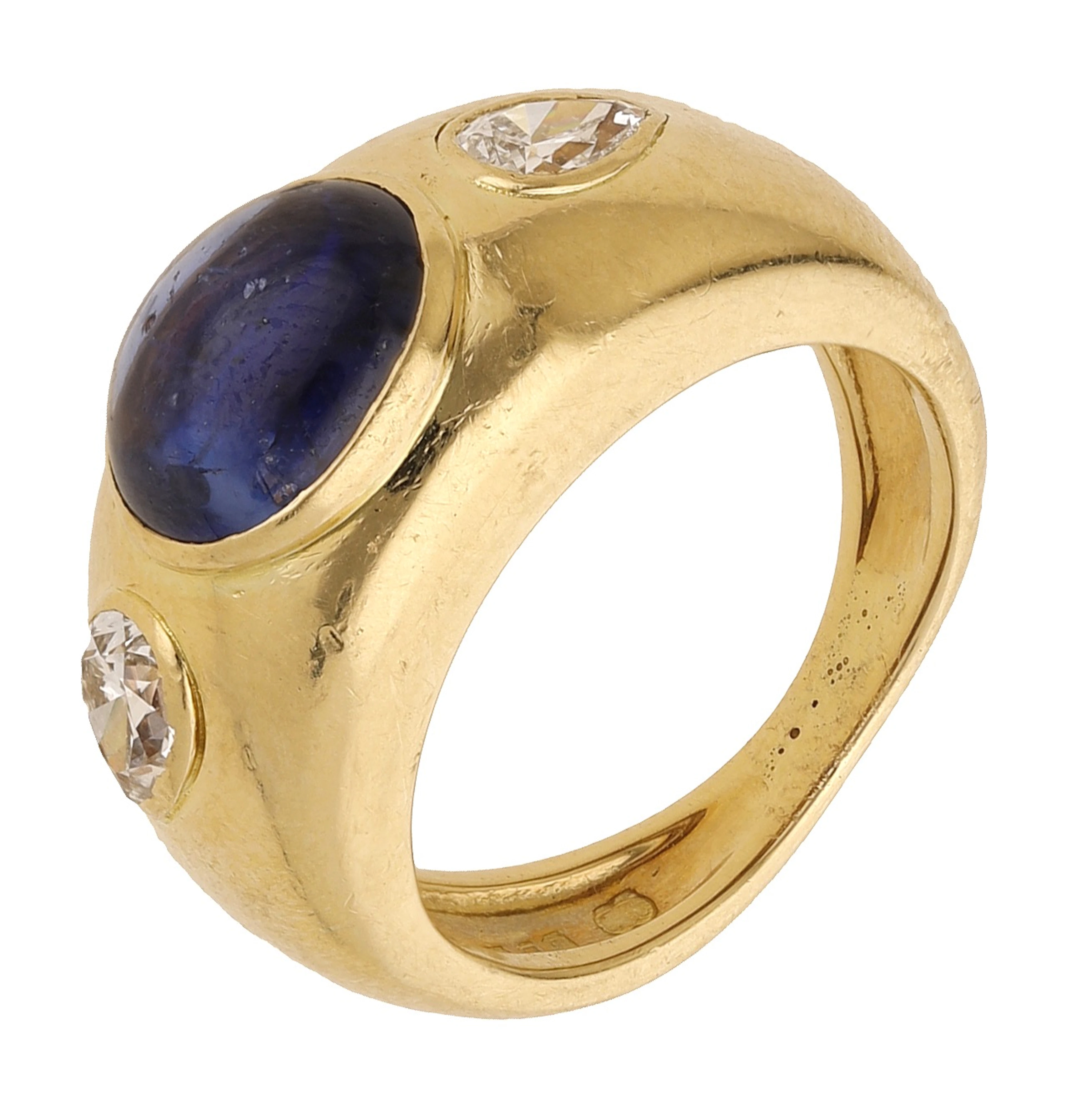 An 18ct gold, sapphire and diamond ring by Cartier, 1983, the tapered