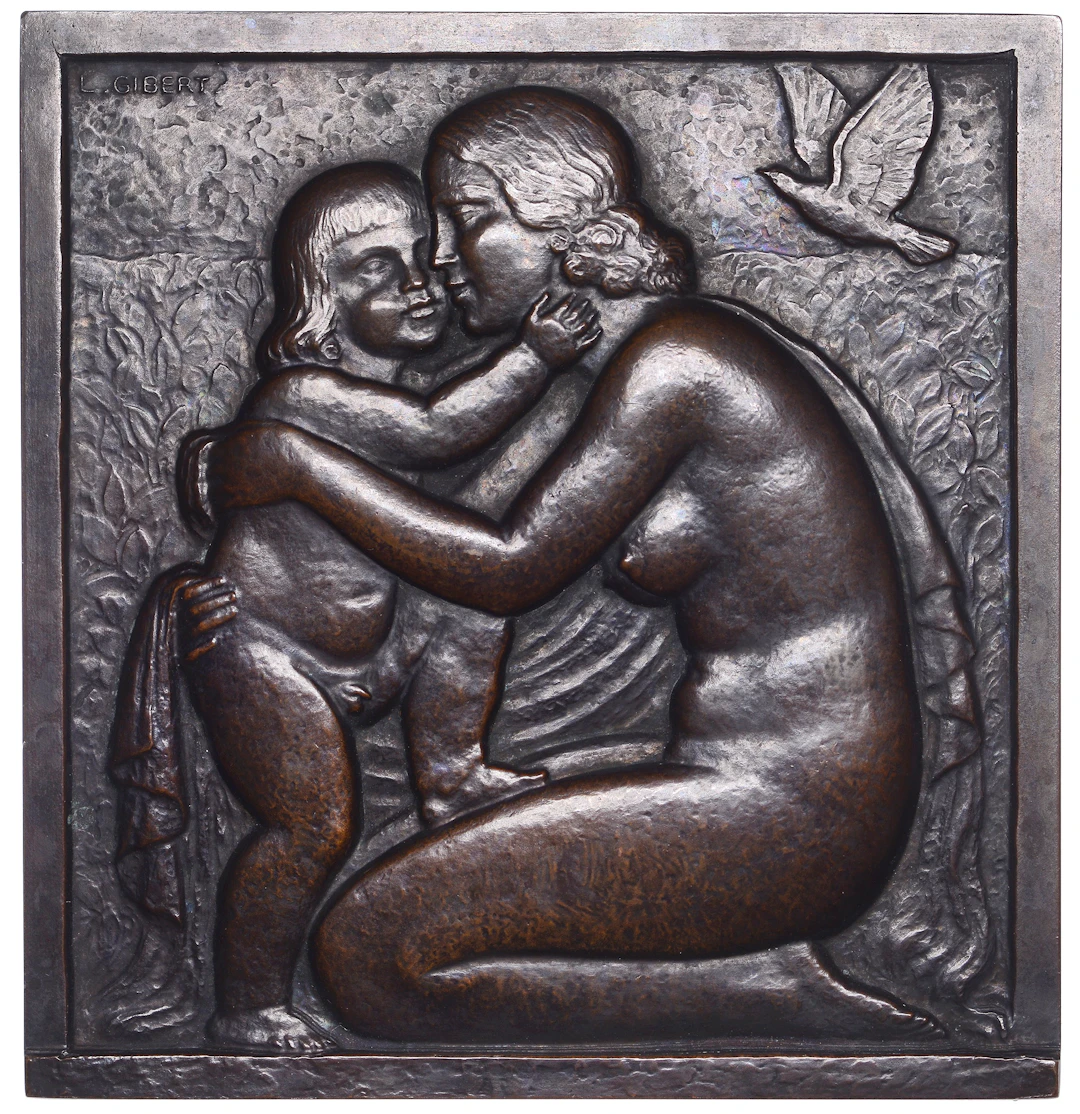FRANCE, Amour Maternel [Maternal Love], 1942, a uniface Art Déco bronze