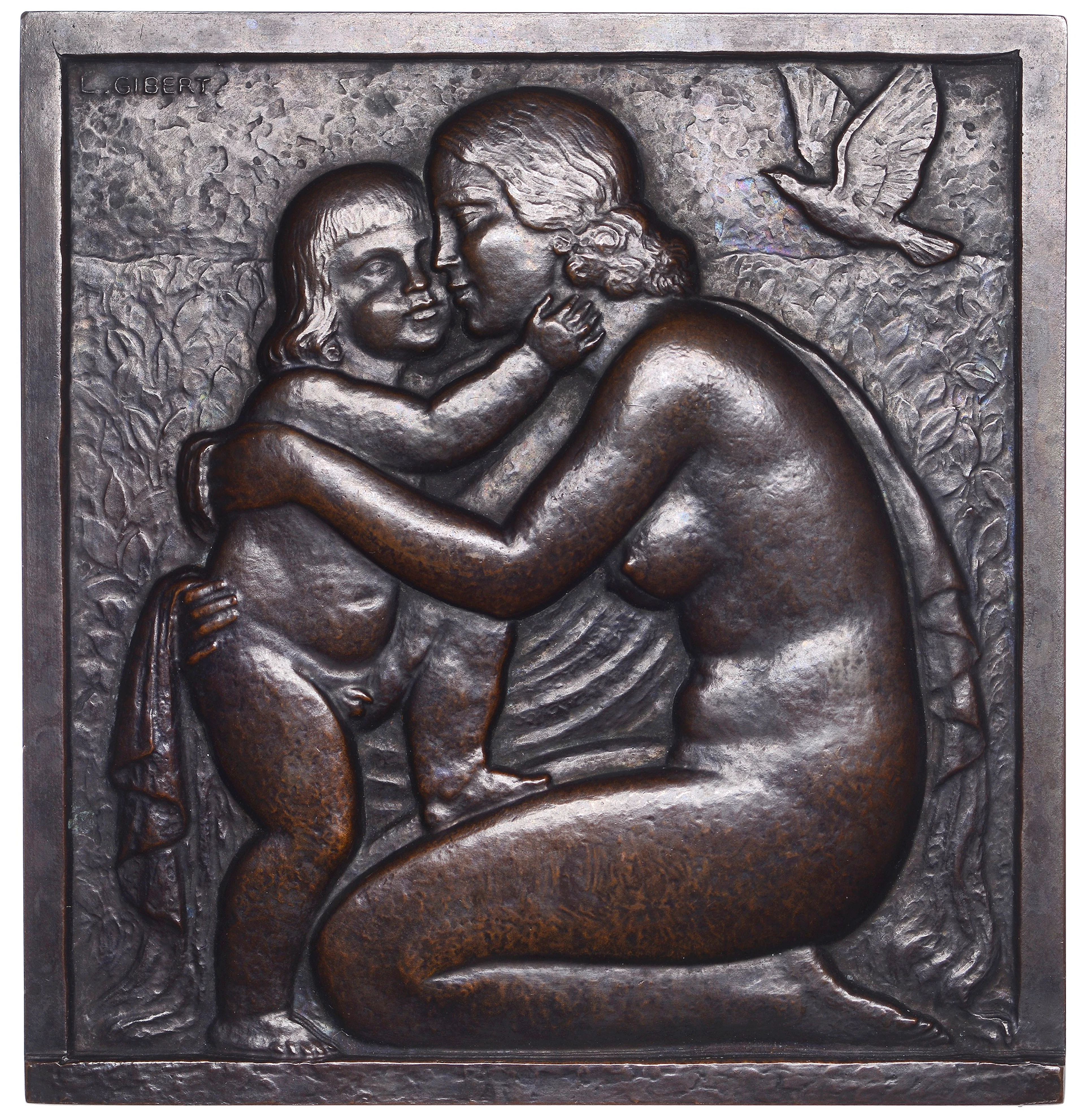 FRANCE, Amour Maternel [Maternal Love], 1942, a uniface Art Déco bronze