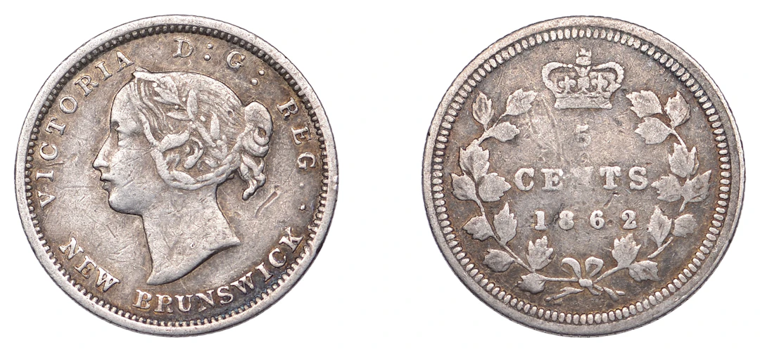 New Brunswick, Victoria, 5 Cents, 1862, London (KM 7). Toned, good