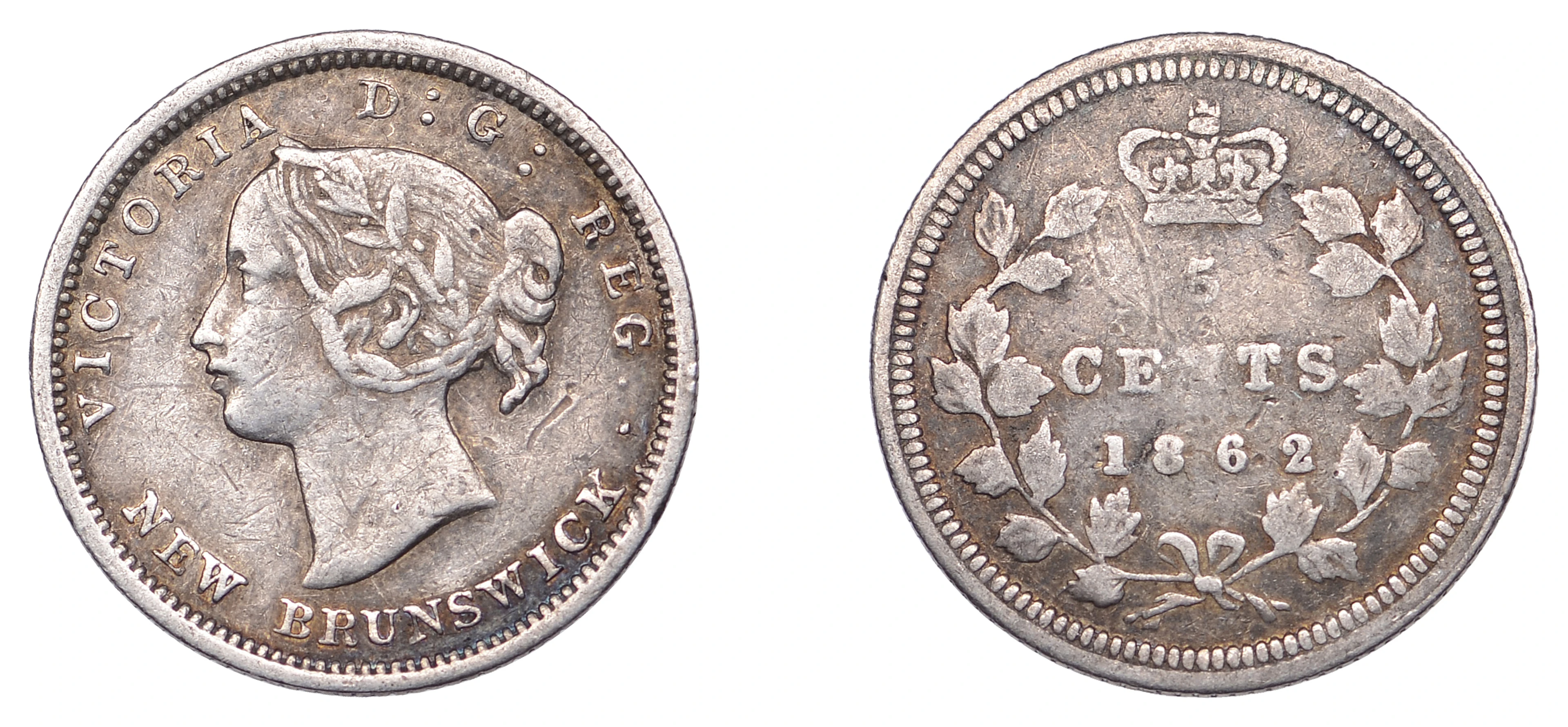 New Brunswick, Victoria, 5 Cents, 1862, London (KM 7). Toned, good