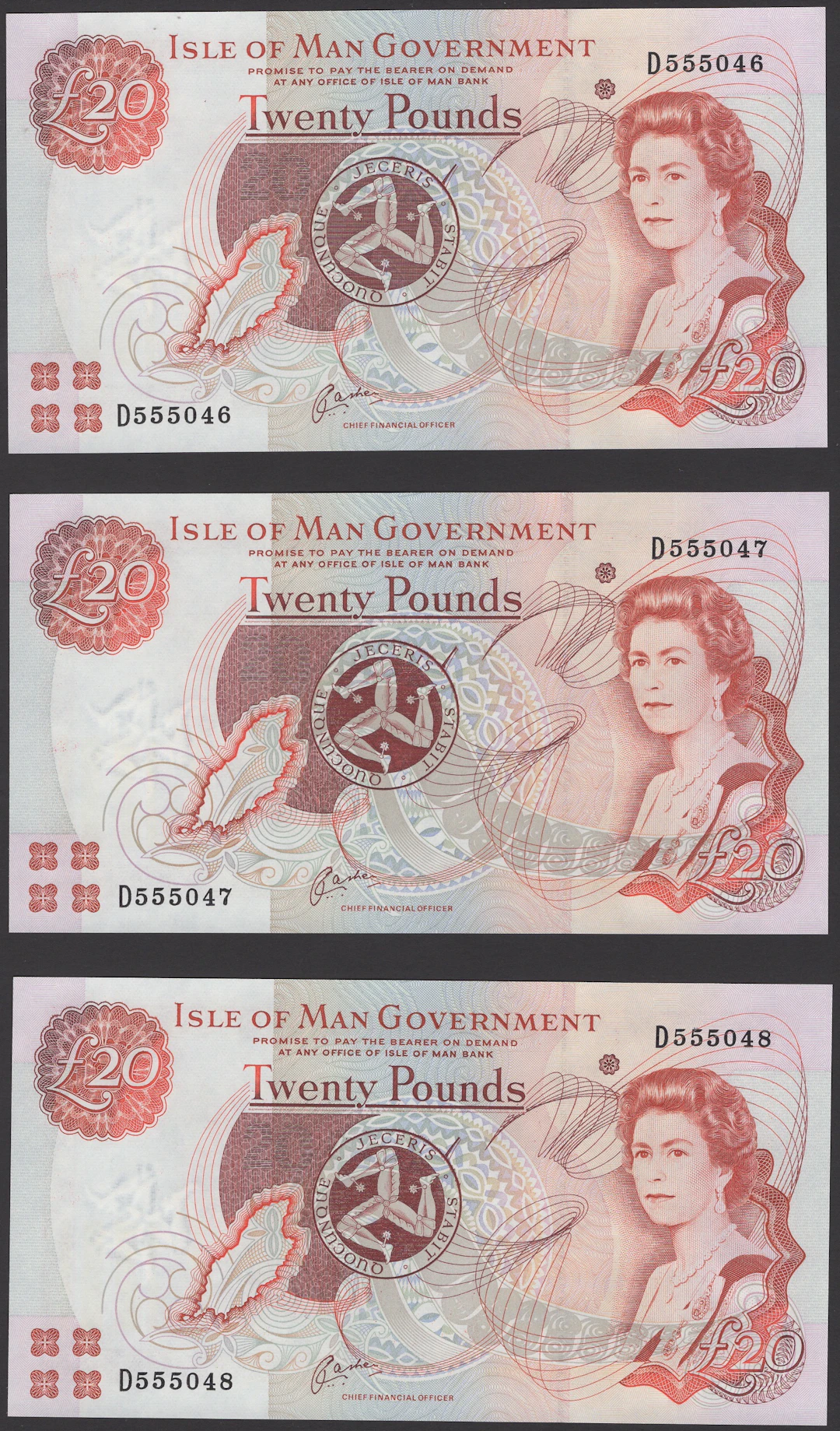 Isle of Man Government, J.Cashen, consecutive £20 (5), ND (1999)